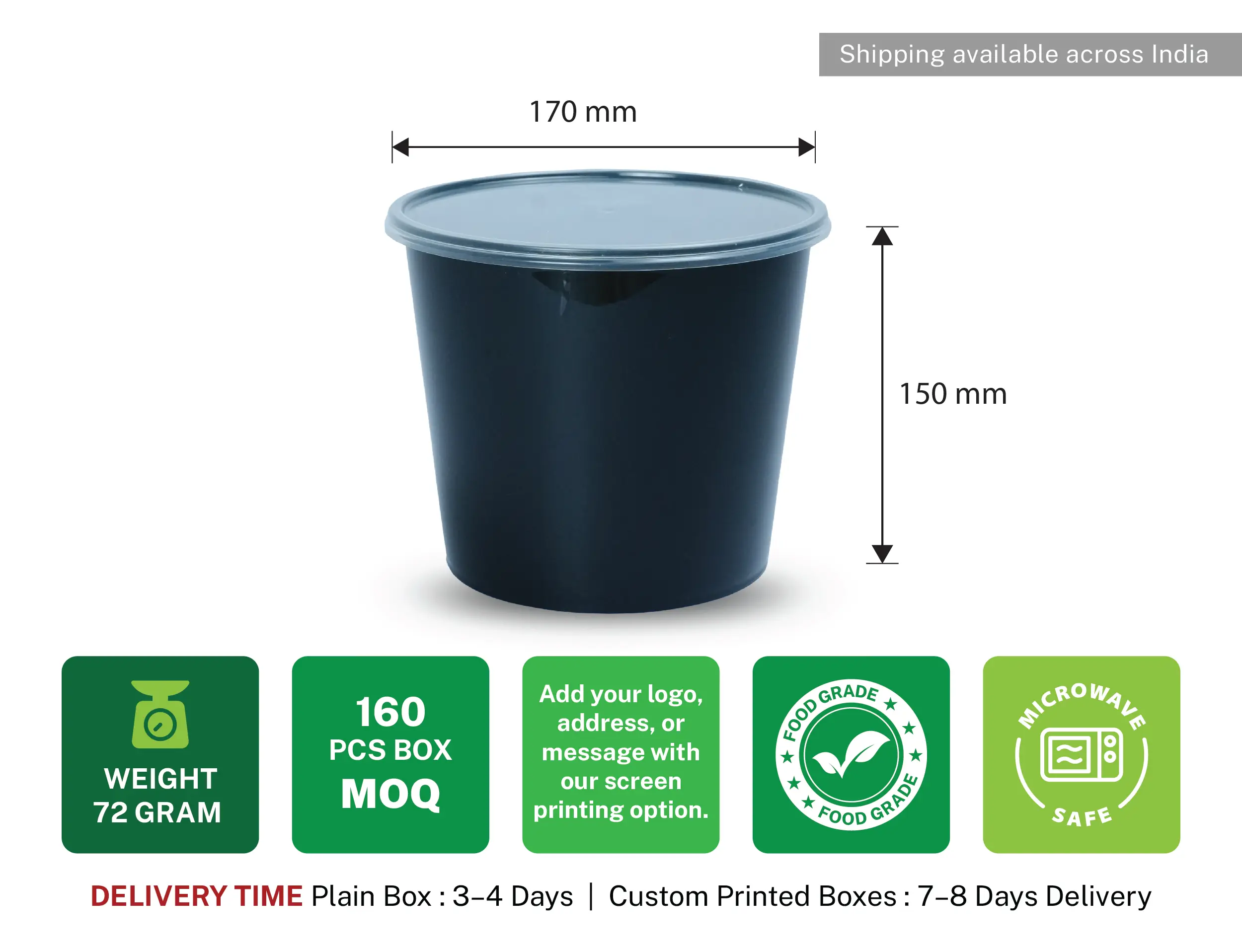 2500ml Round Plastic Food Container - Pack of 160 Pieces - image 10