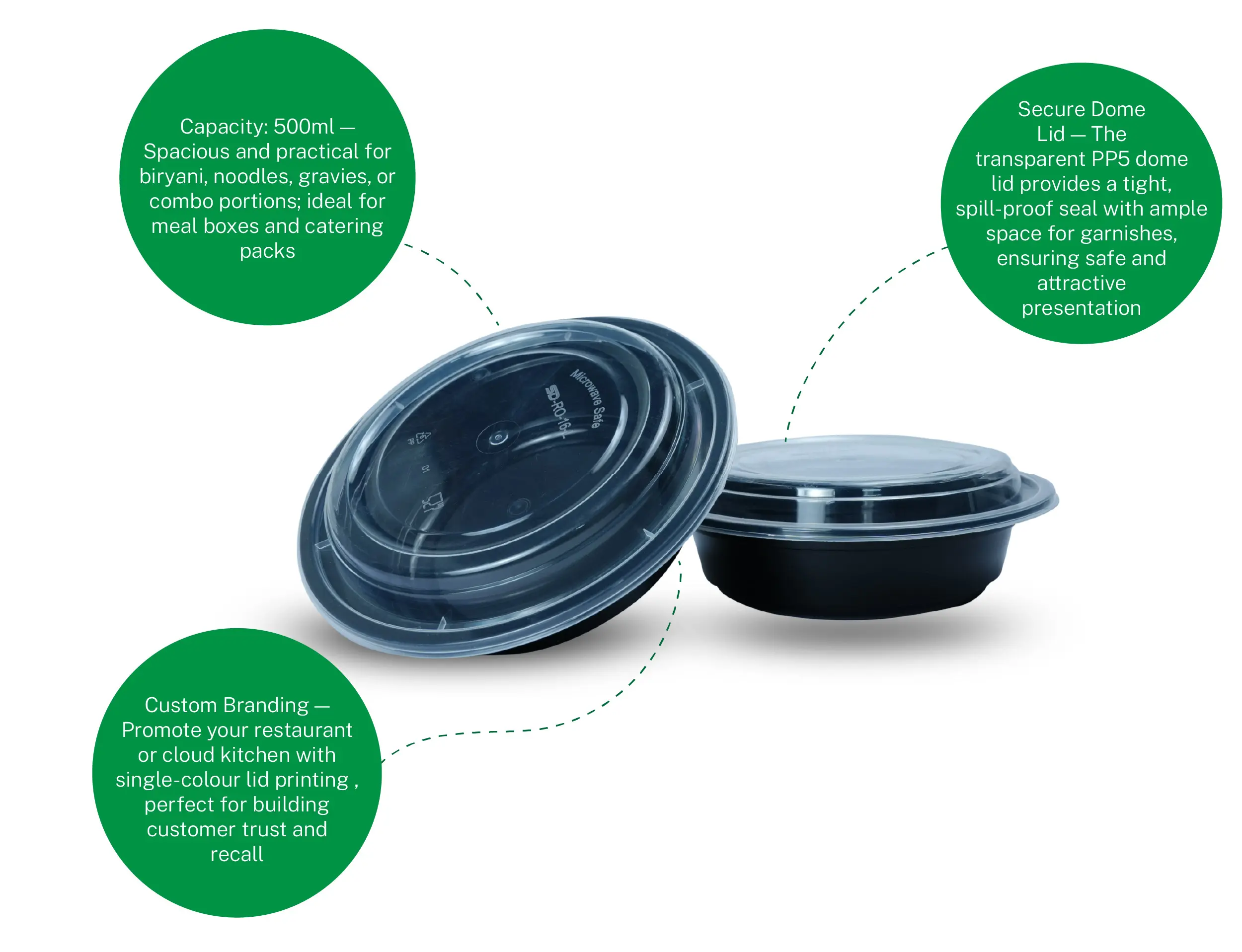 RO 16 500ml Round Plastic container with Dome Lid - Pack of 500 Pieces - image 3
