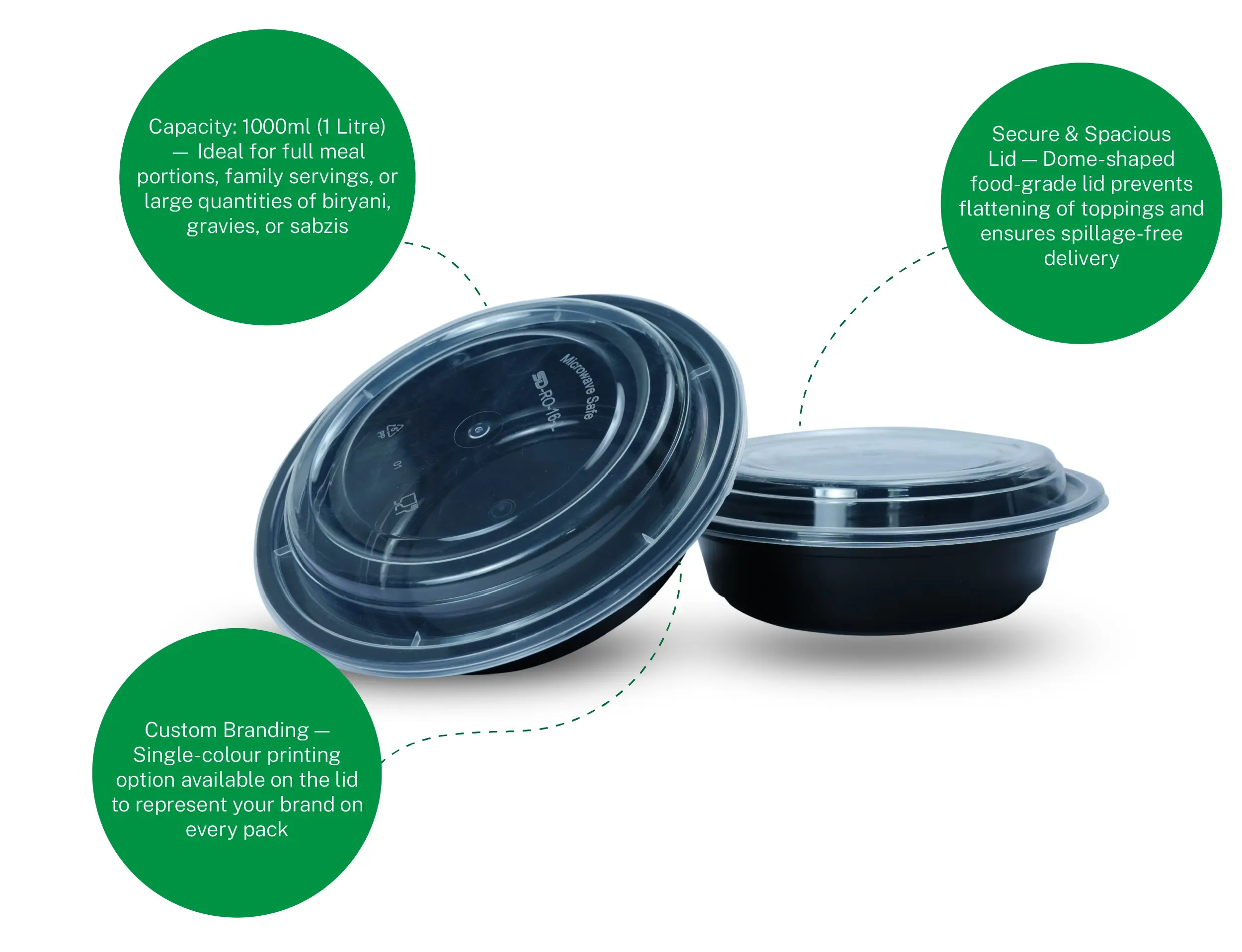 RO48 1500ml Round plastic Container With Dome Lid - Pack of 300 Pieces - image 3