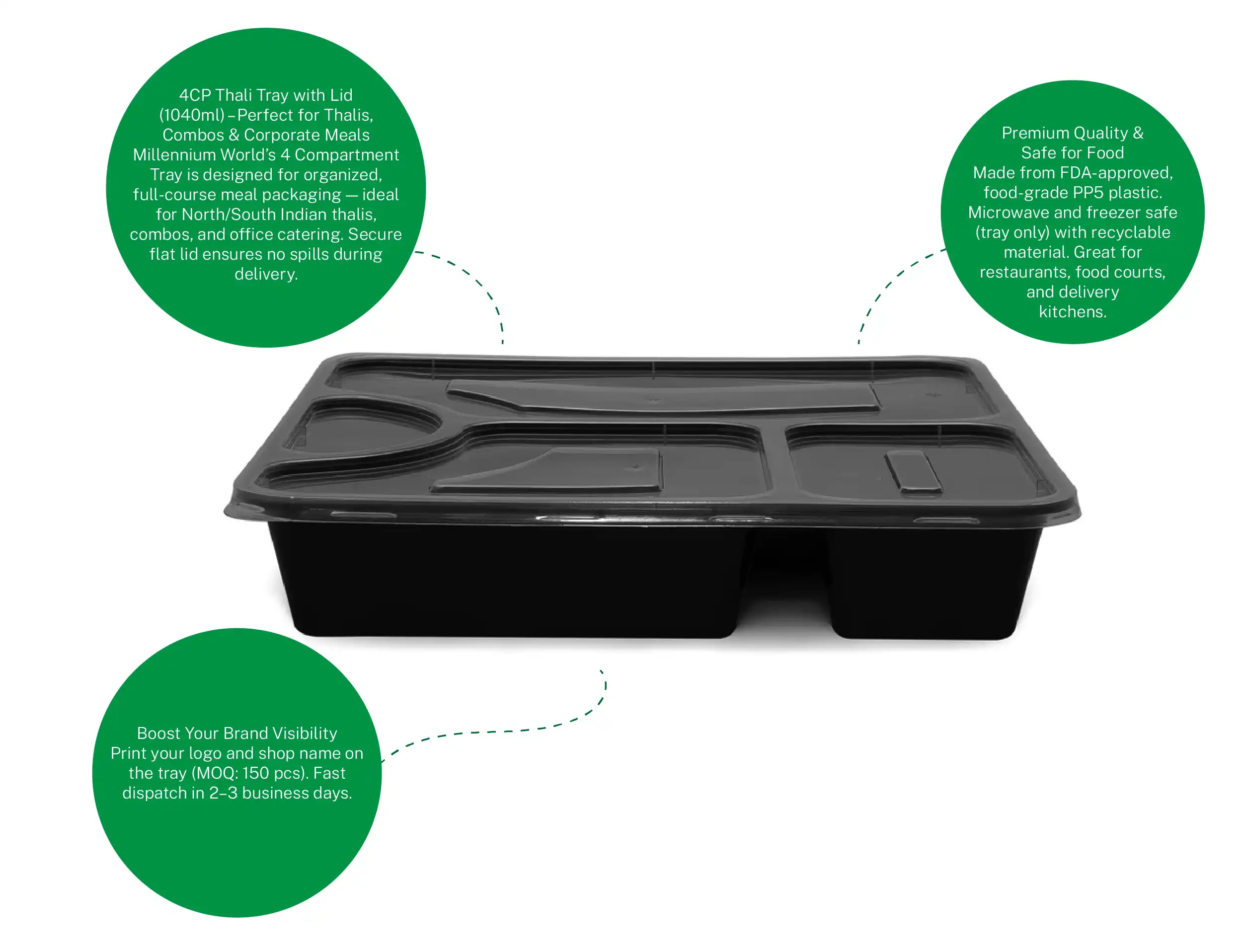 Plastic 4cp Thali Container With Lid - Pack of 150 Pieces - image 2