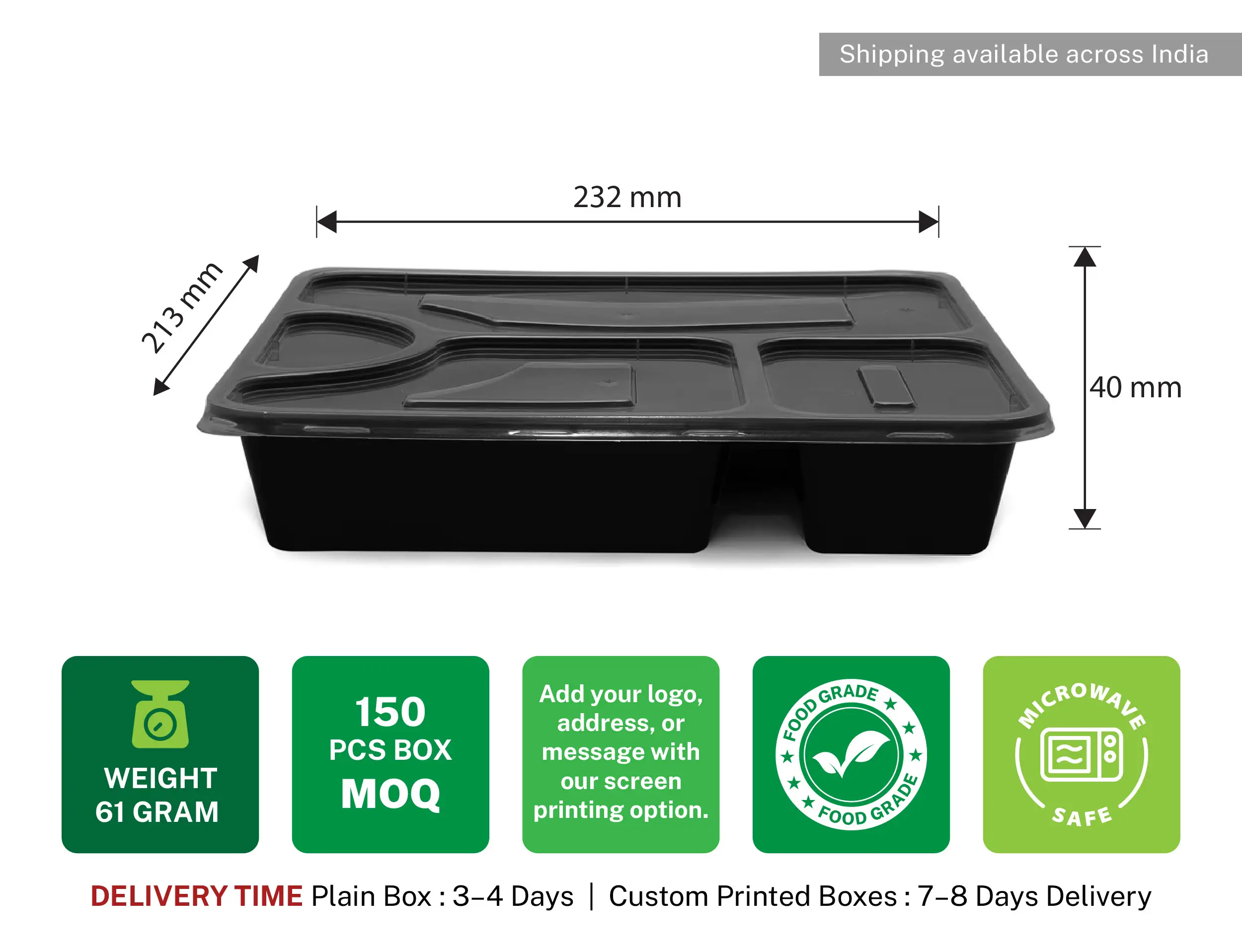 Plastic 4cp Thali Container With Lid - Pack of 150 Pieces - image 3