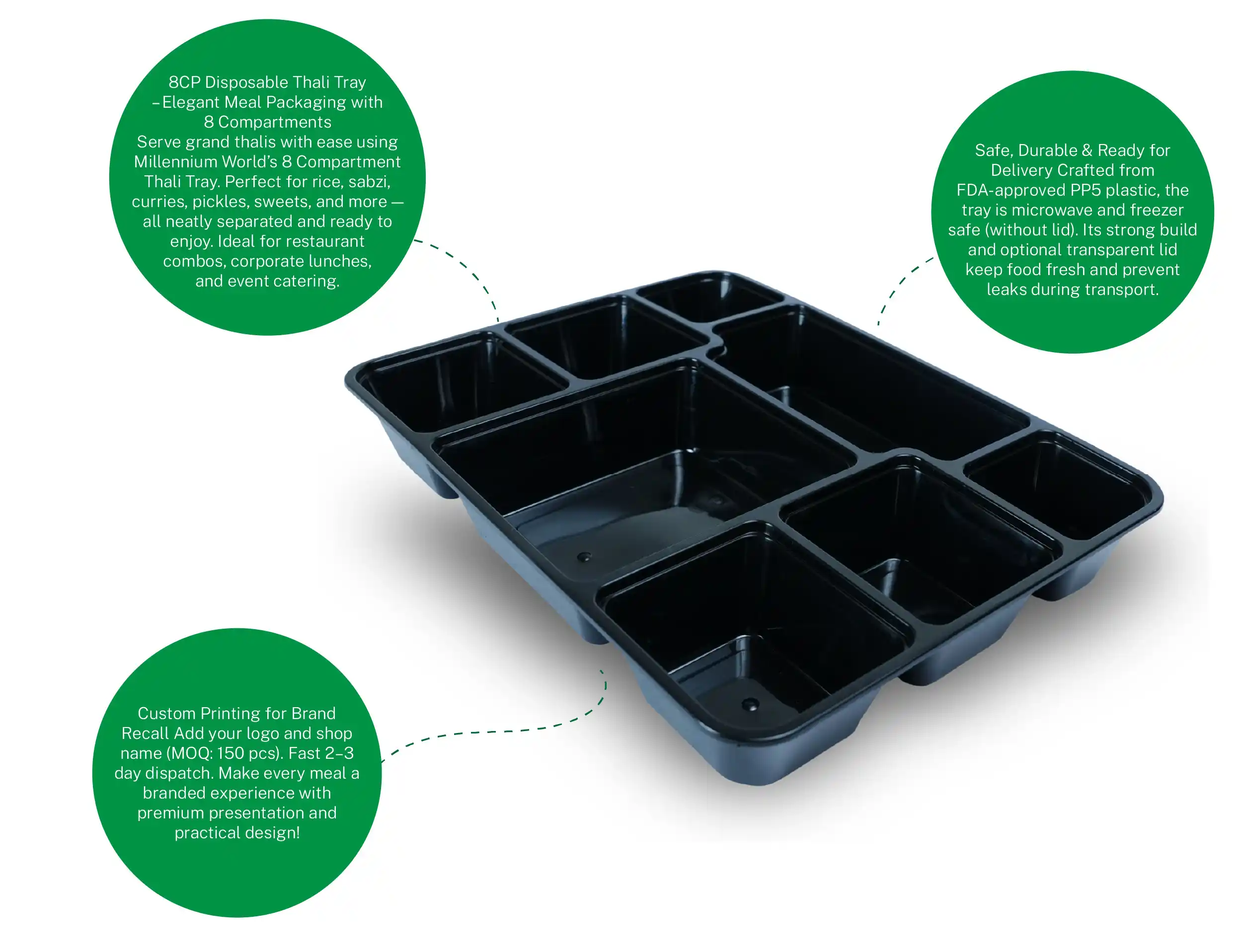Plastic 8 Compartment Disposable thali Tray with Lid - Pack of 150 Pieces - image 2
