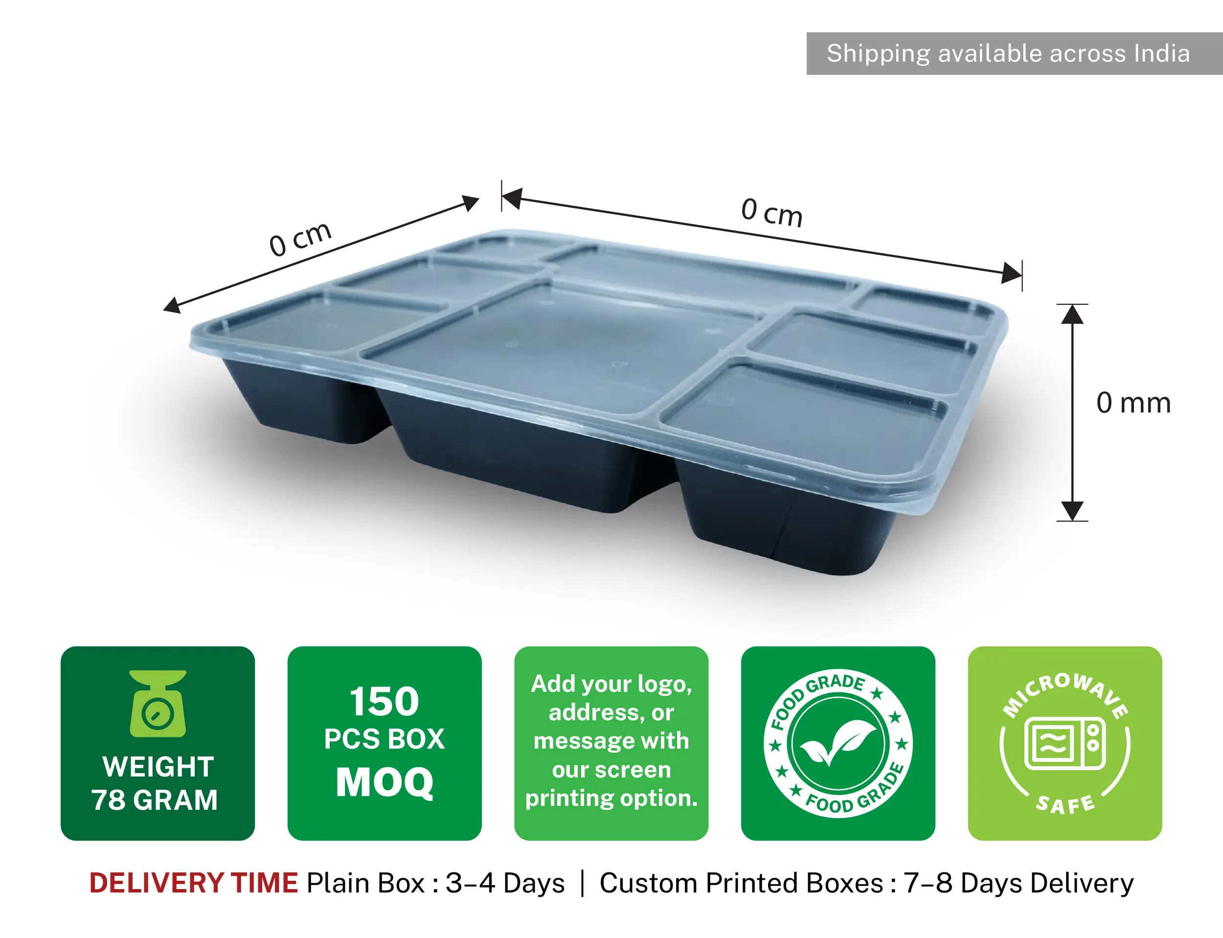 Plastic 8 Compartment Disposable thali Tray with Lid - Pack of 150 Pieces - image 3