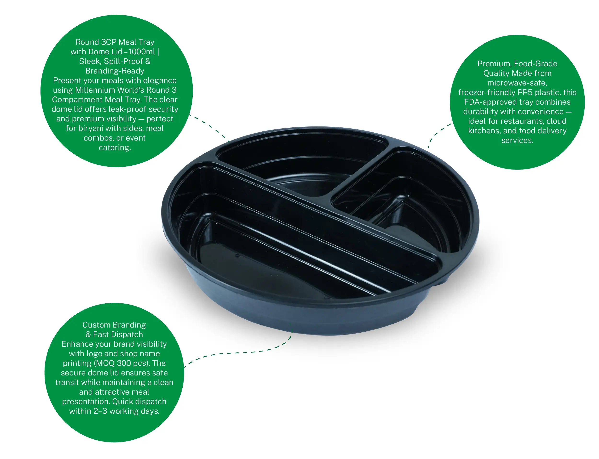 Plastic 3cp Round Meal Tray Dome with Lid 1000ml - Pack of 300 Pieces - image 5