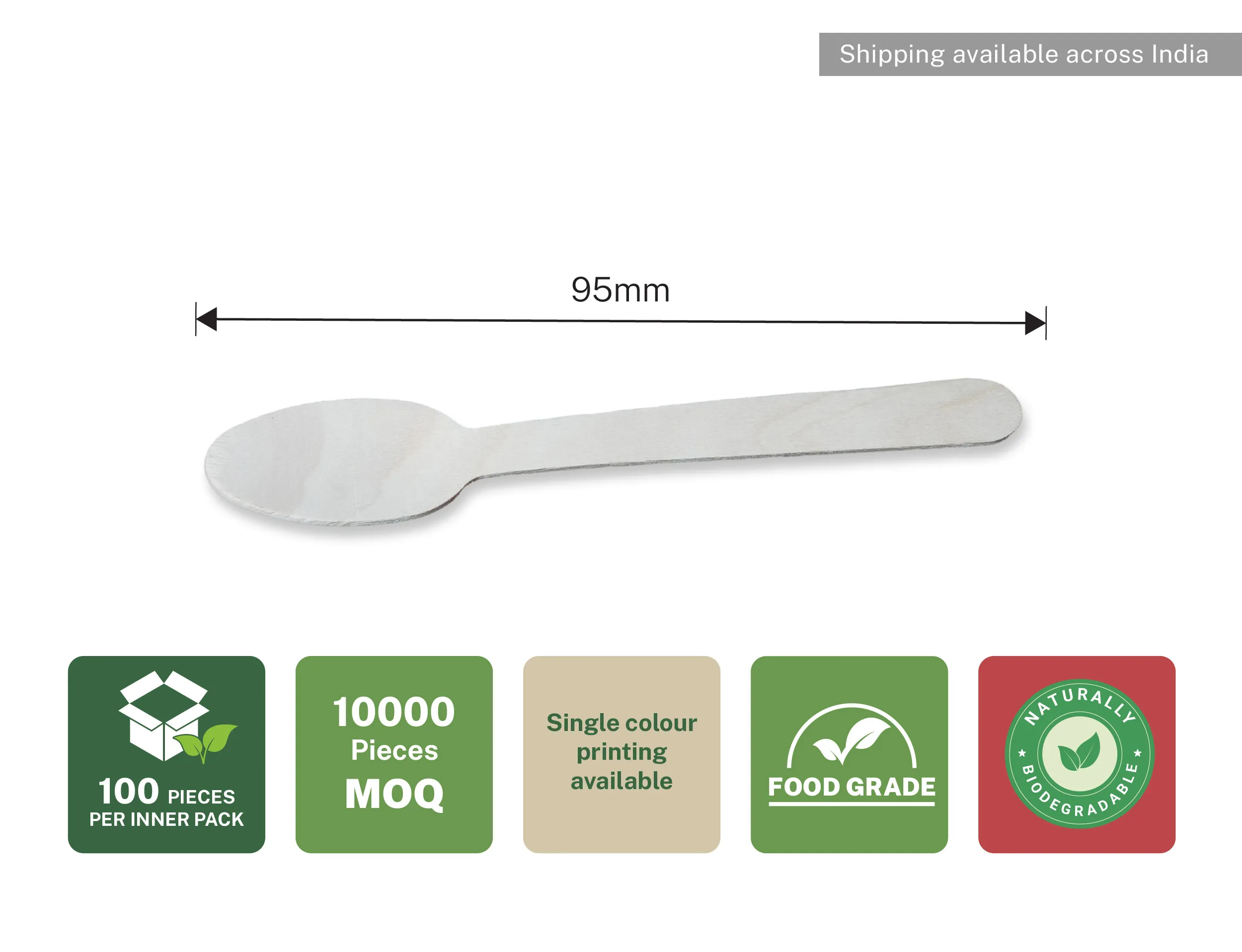 95mm Short Disposable Wooden Spoon - Pack of 10000 Pieces - image 3