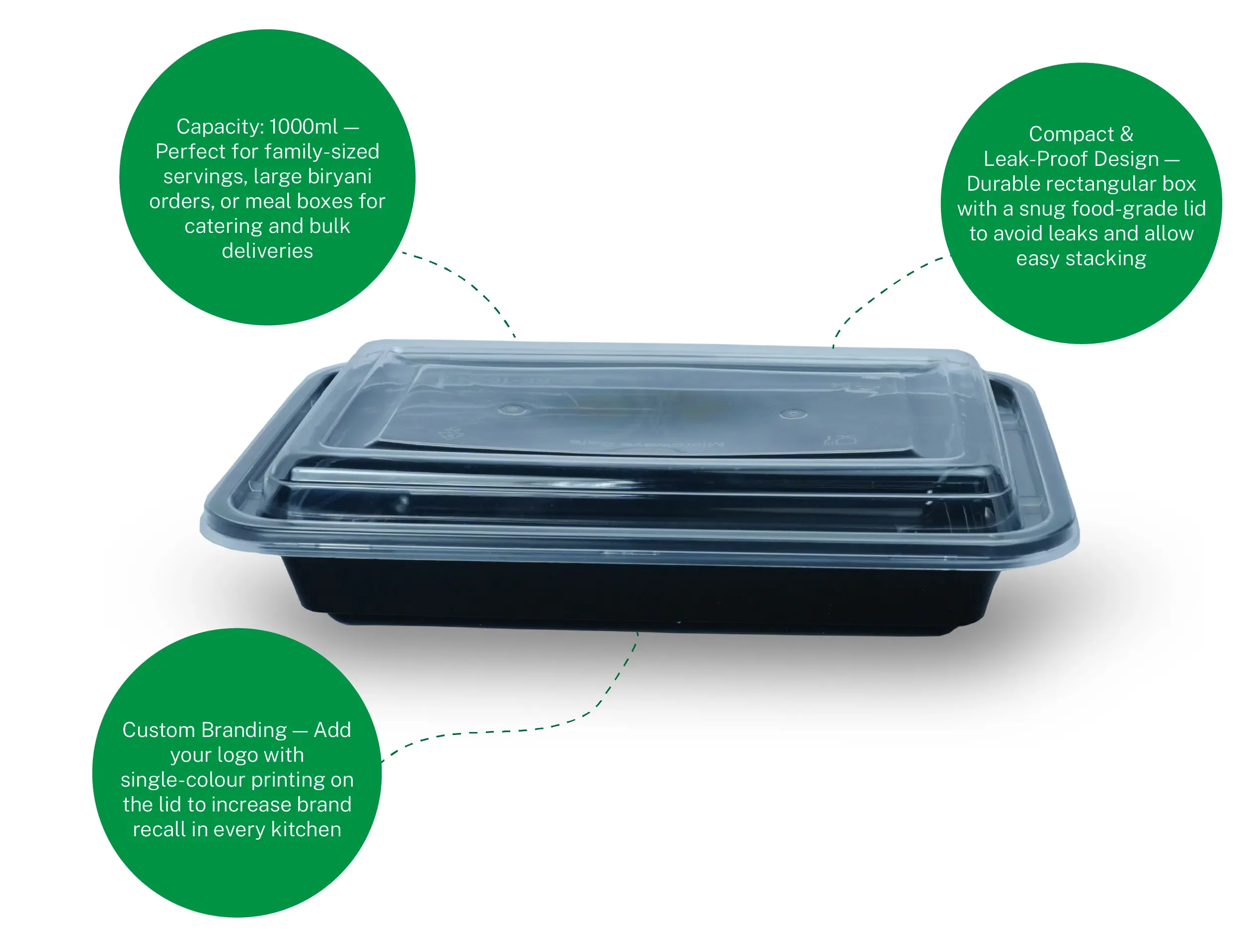RE32 1000ml Rectangle Plastic Container With Dome LID - Pack of 400 Pieces - image 2