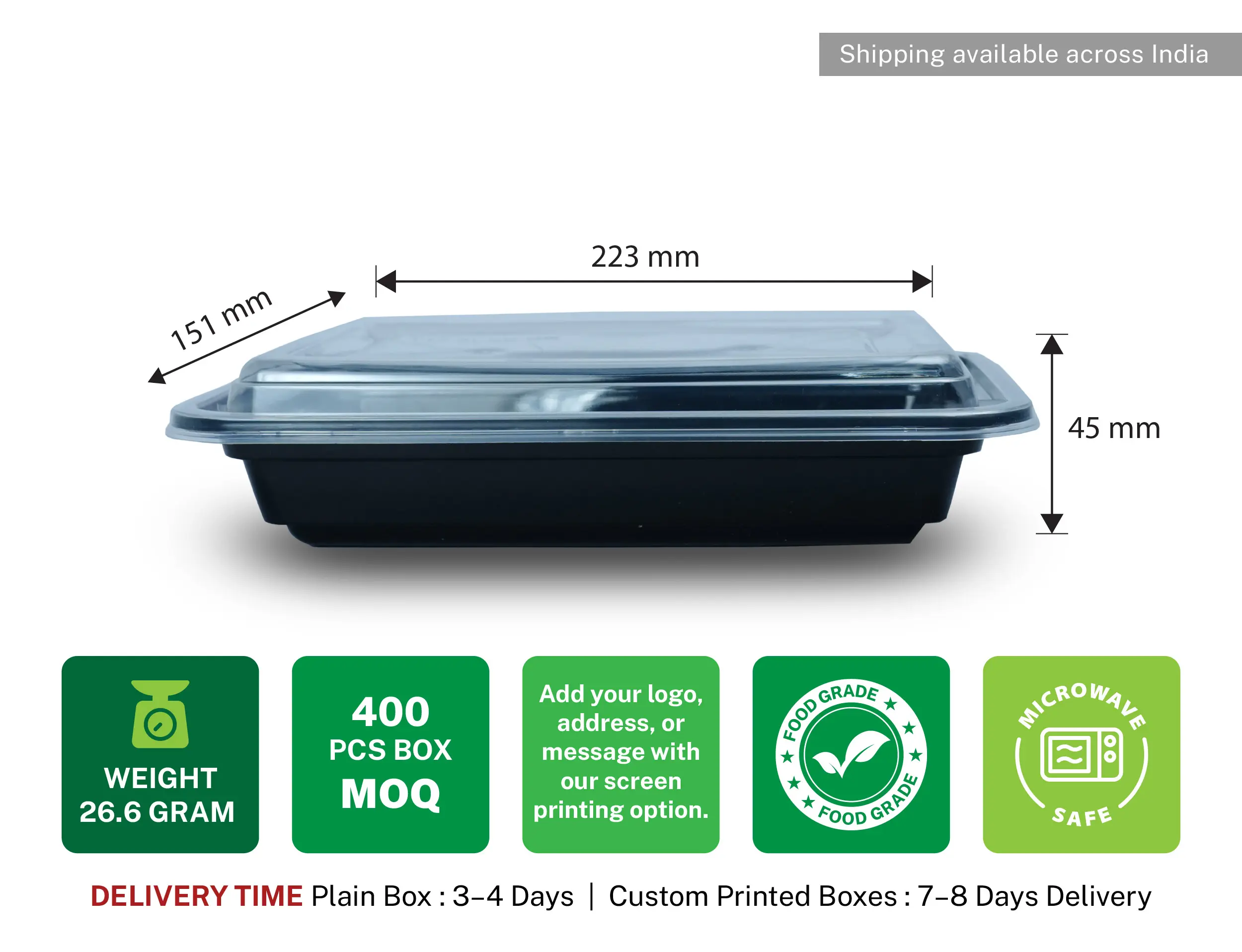 RE32 1000ml Rectangle Plastic Container With Dome LID - Pack of 400 Pieces - image 3