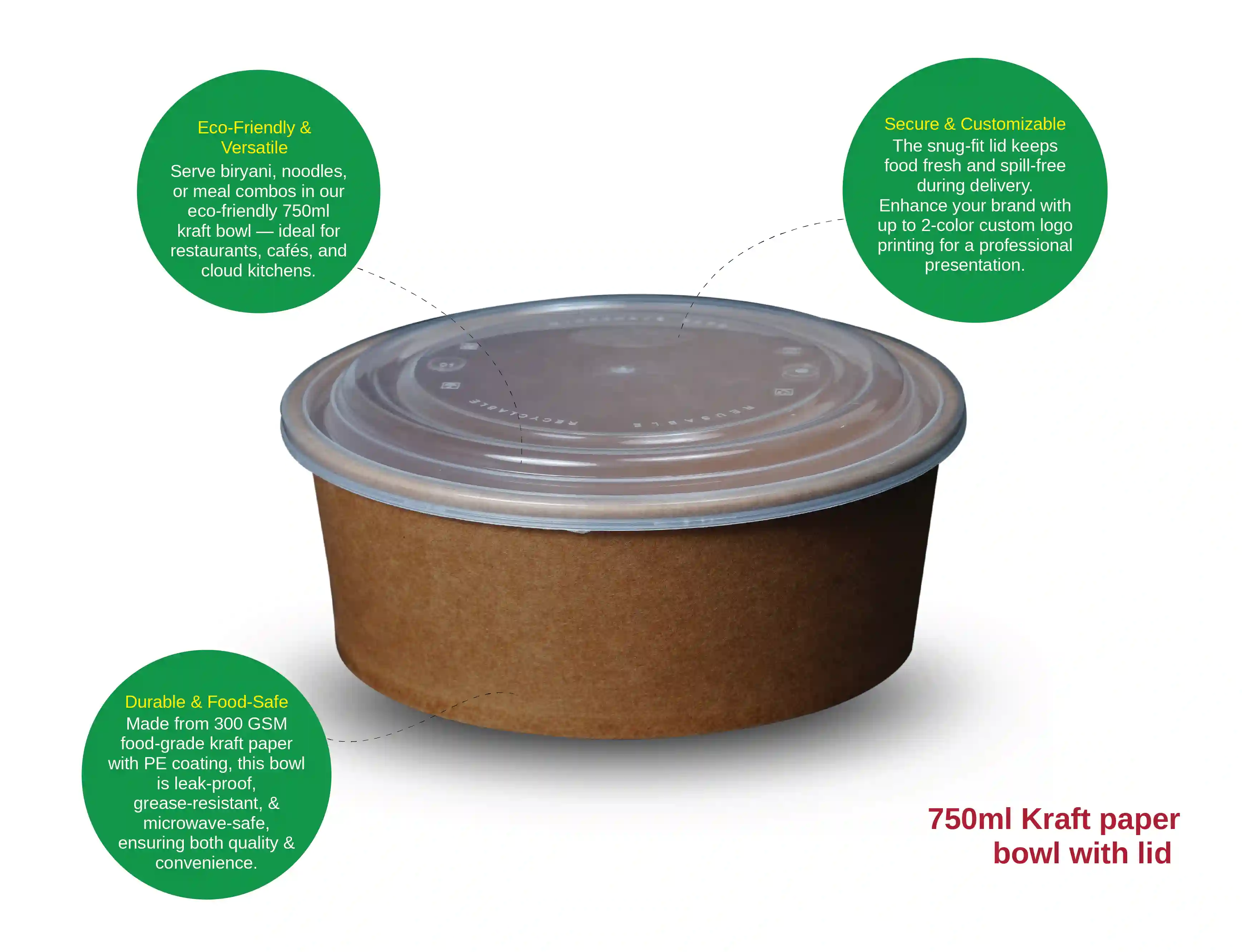 750ml Kraft Paper Bowl With Lid - Pack of 300 Pieces - image 7