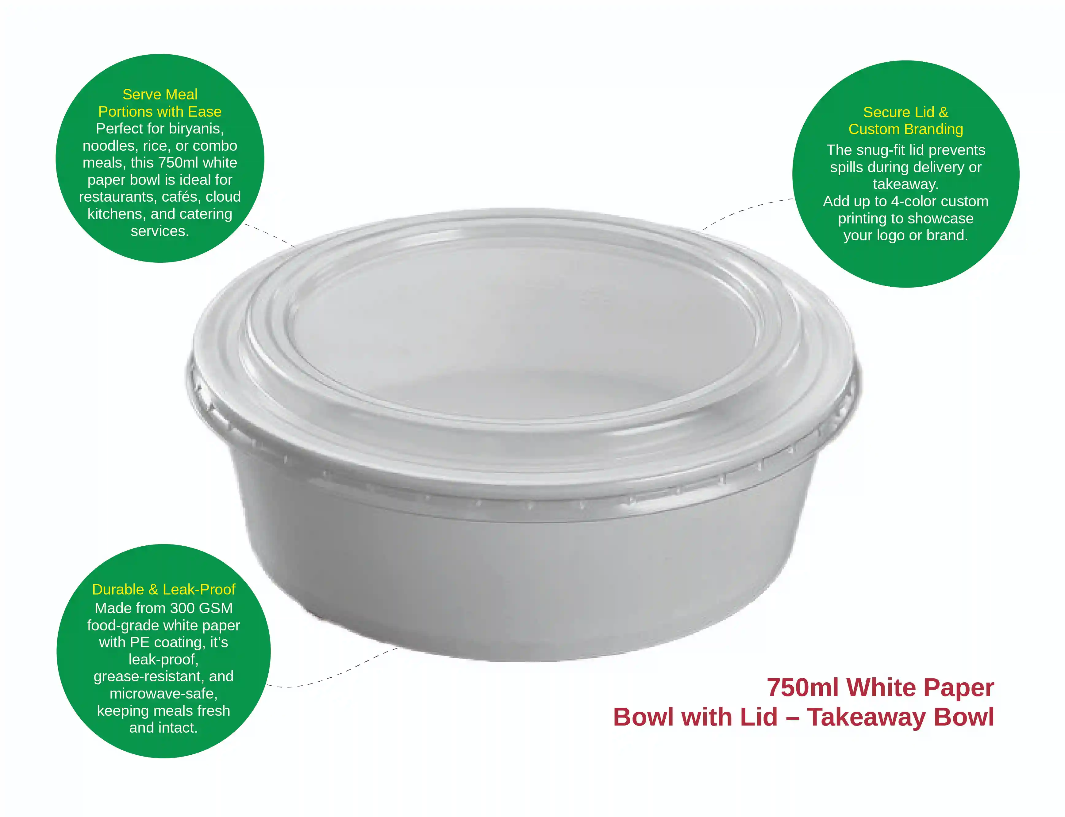 750ml White Paper Bowl with Lid - Pack of 300 Pieces - image 5