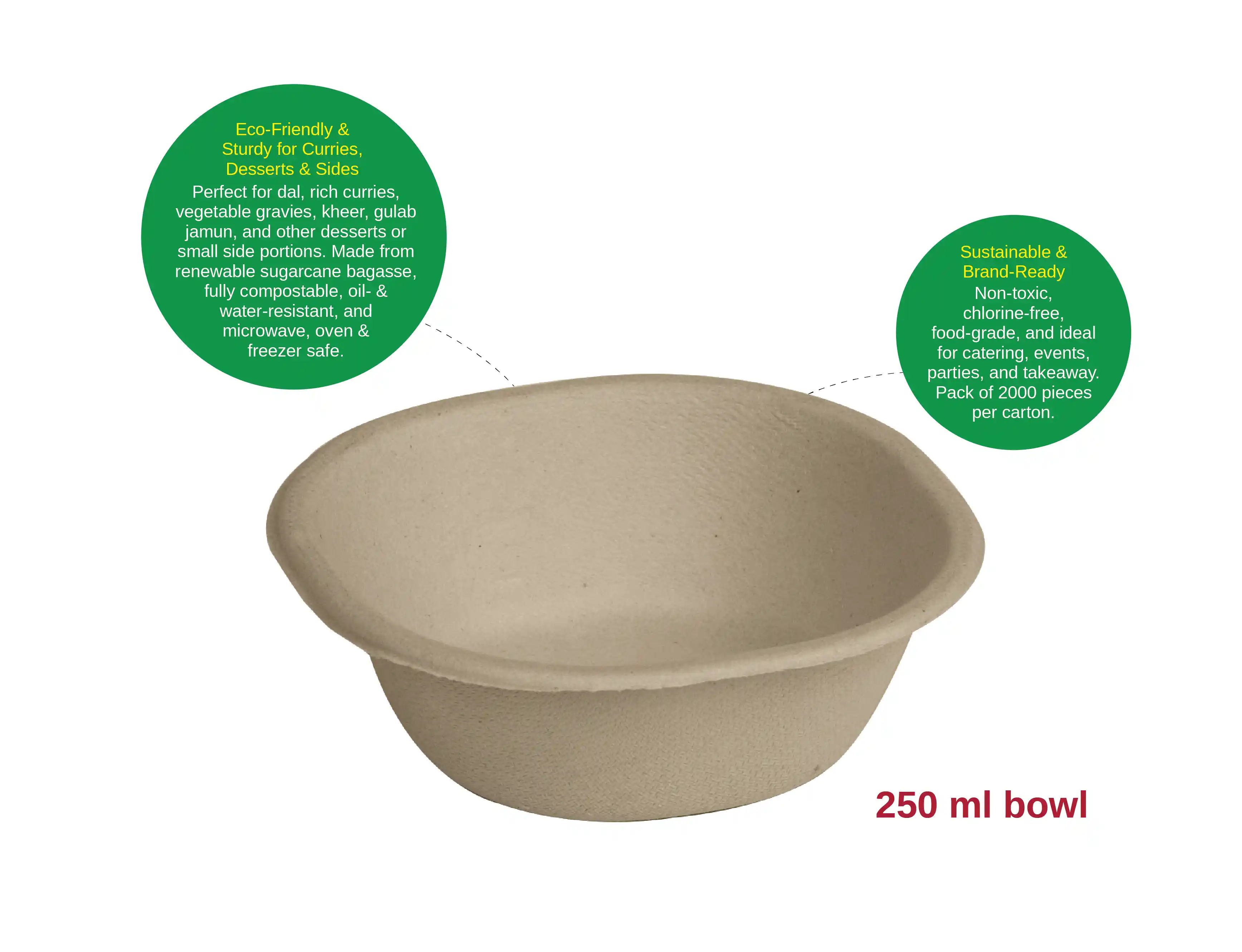 250ml Disposable Sugarcane Bowl – (Pack of 2000 pcs) - image 2