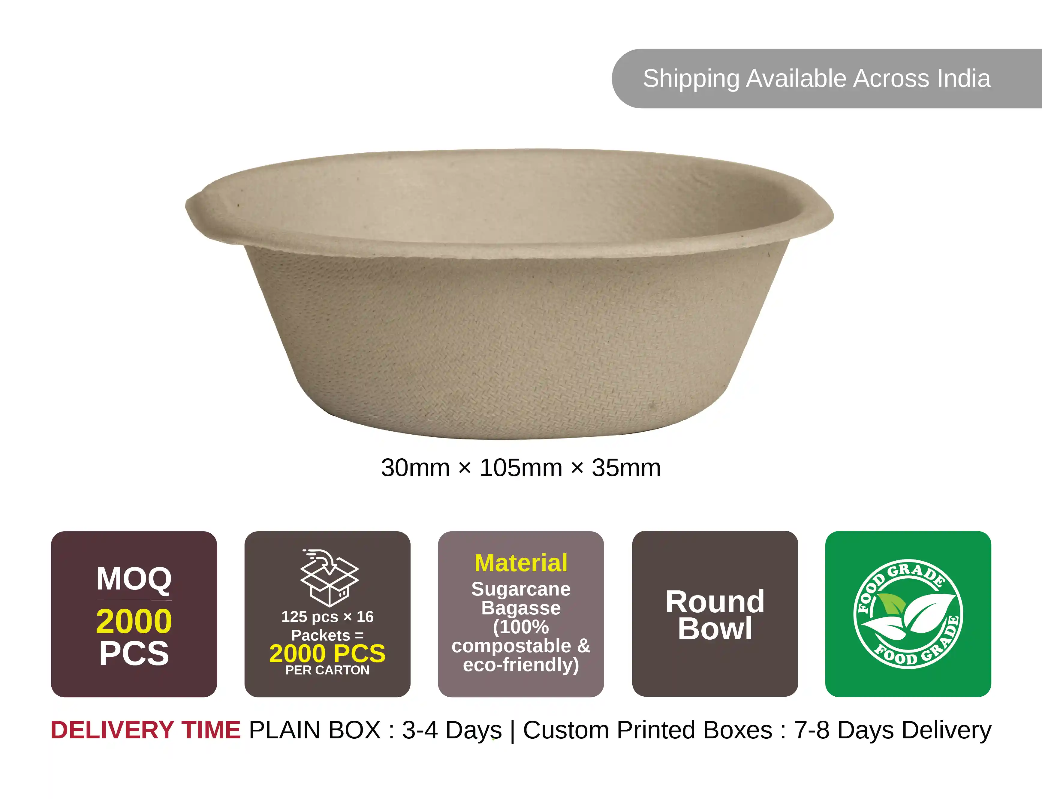 250ml Disposable Sugarcane Bowl – (Pack of 2000 pcs) - image 3