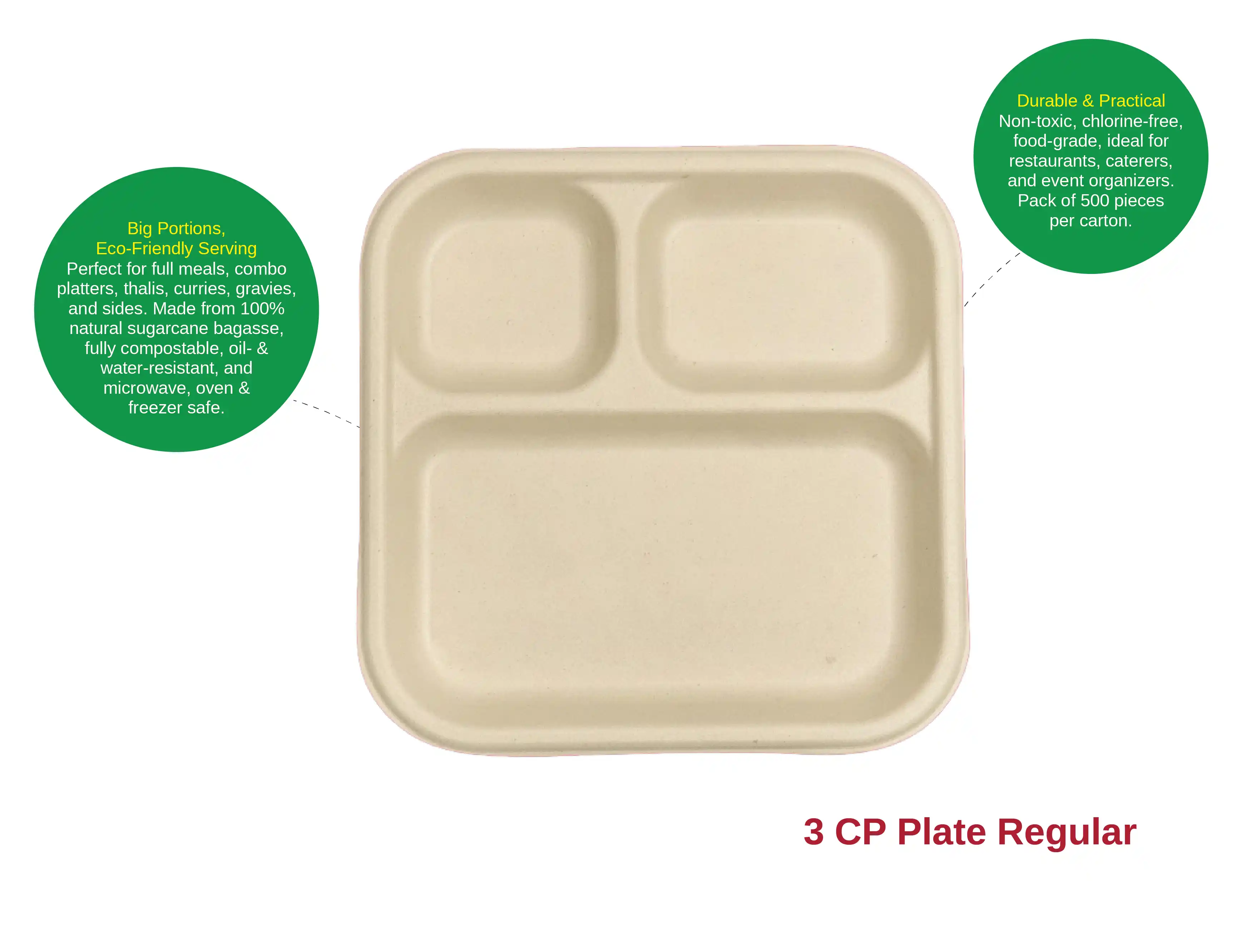 3 Compartment Disposable Meal Plate Regular –  (Pack of 800 pcs) - image 2