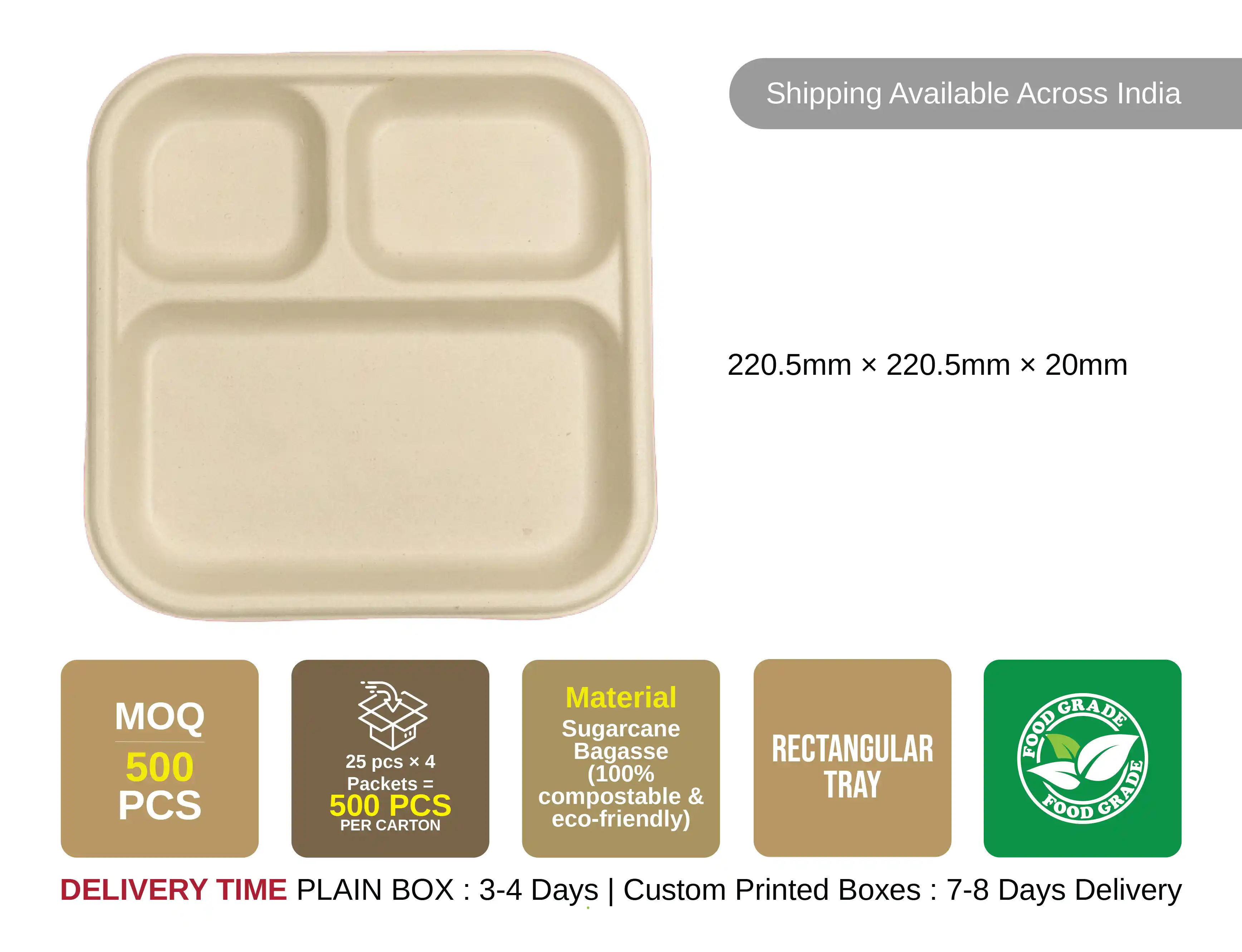 3 Compartment Disposable Meal Plate Regular –  (Pack of 800 pcs) - image 3