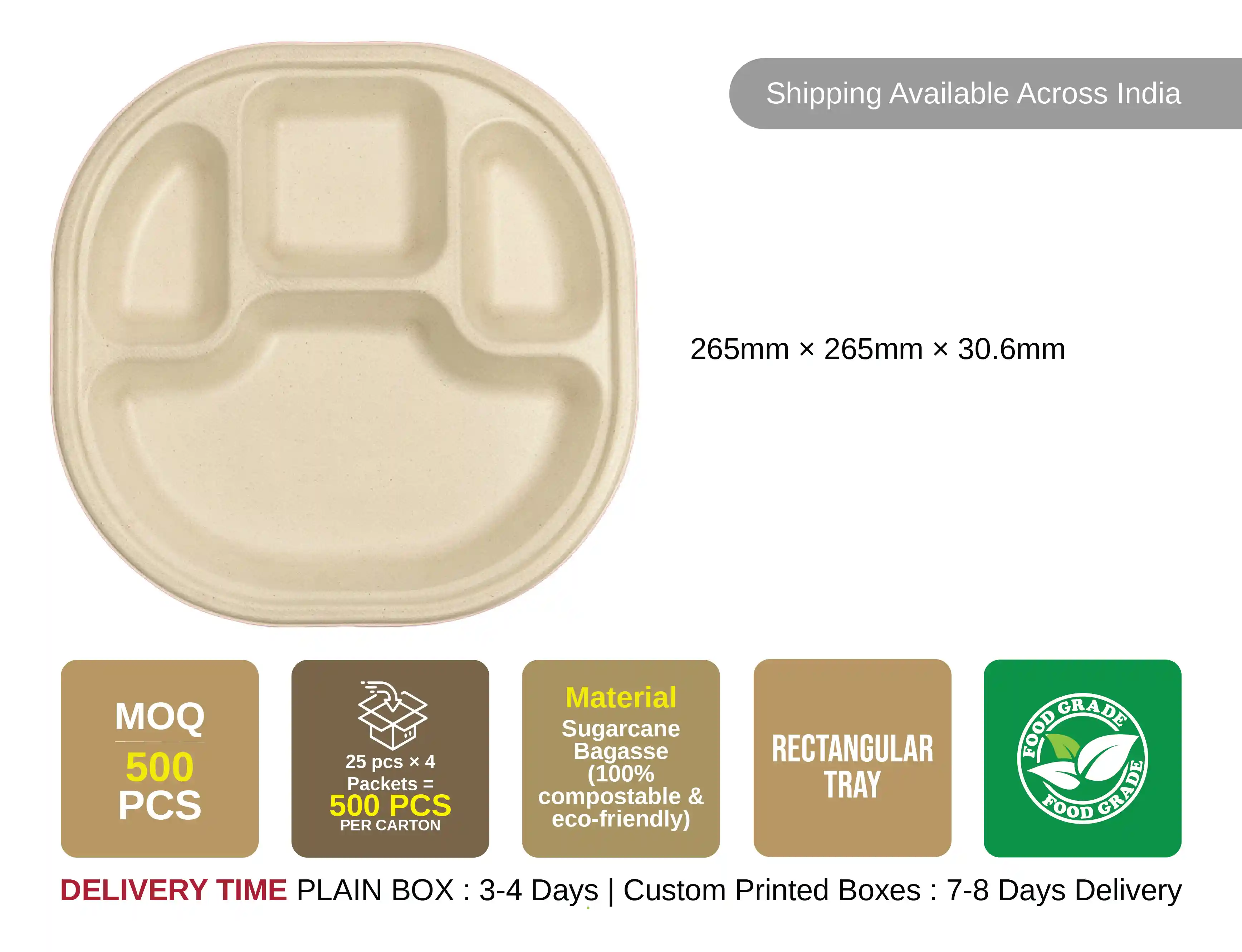 4 Compartment Disposable Meal Plate Mini –  (Pack of 500 pcs) - image 3