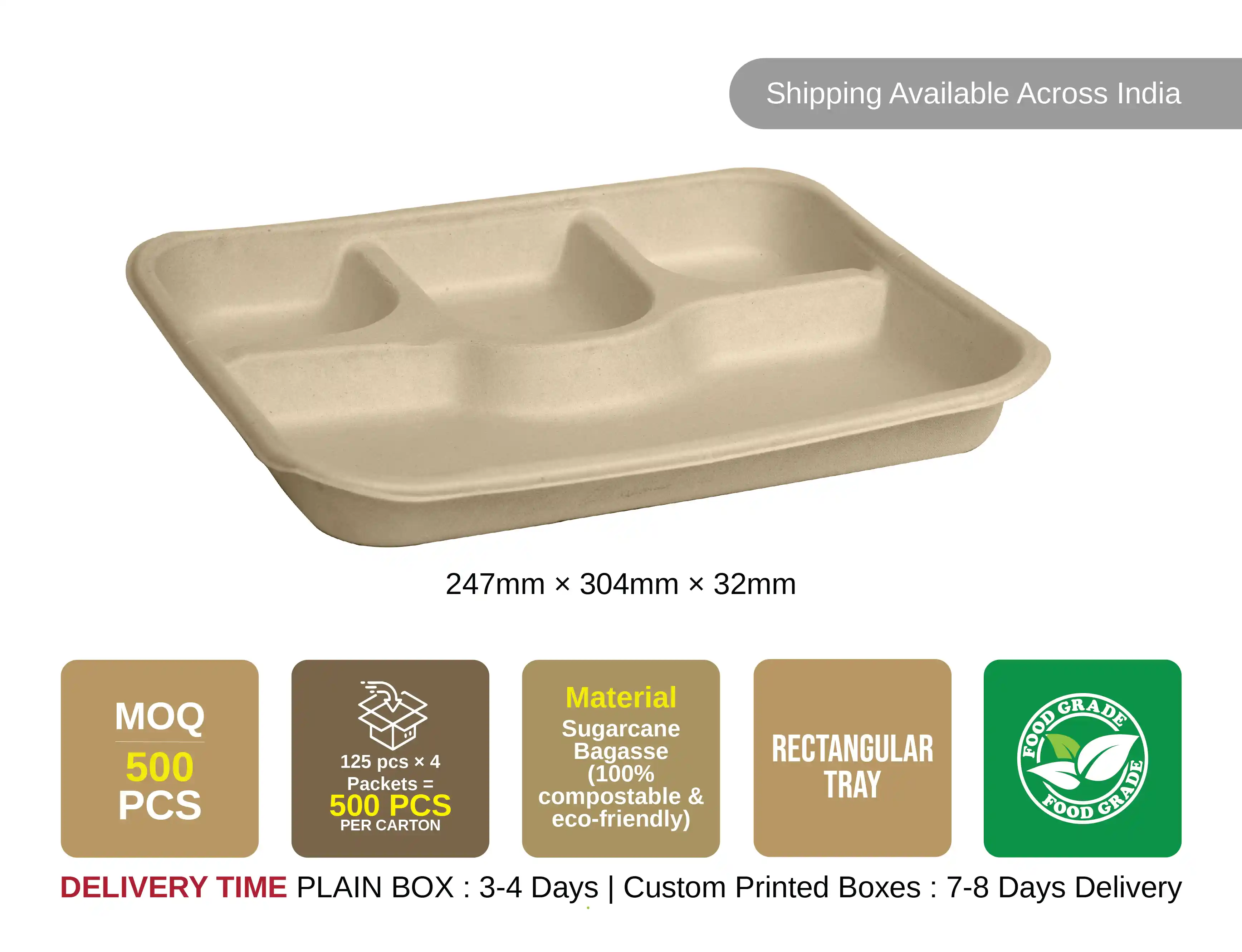 5 Compartment Disposable Meal Plate –  (Pack of 500 pcs) - image 3