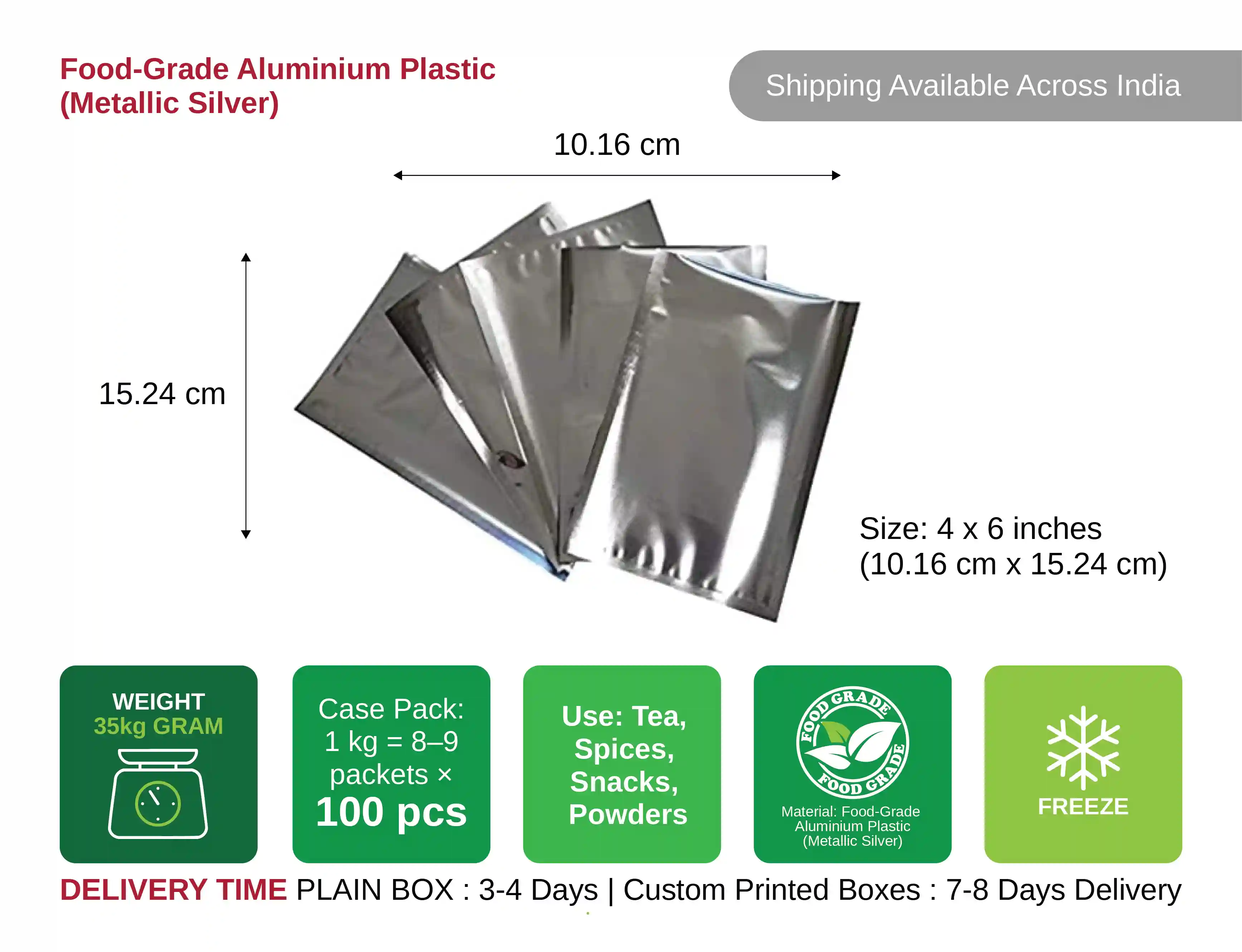 4×6 Aluminium Silver Packaging Pouch–(pack of 30 kg) - image 3