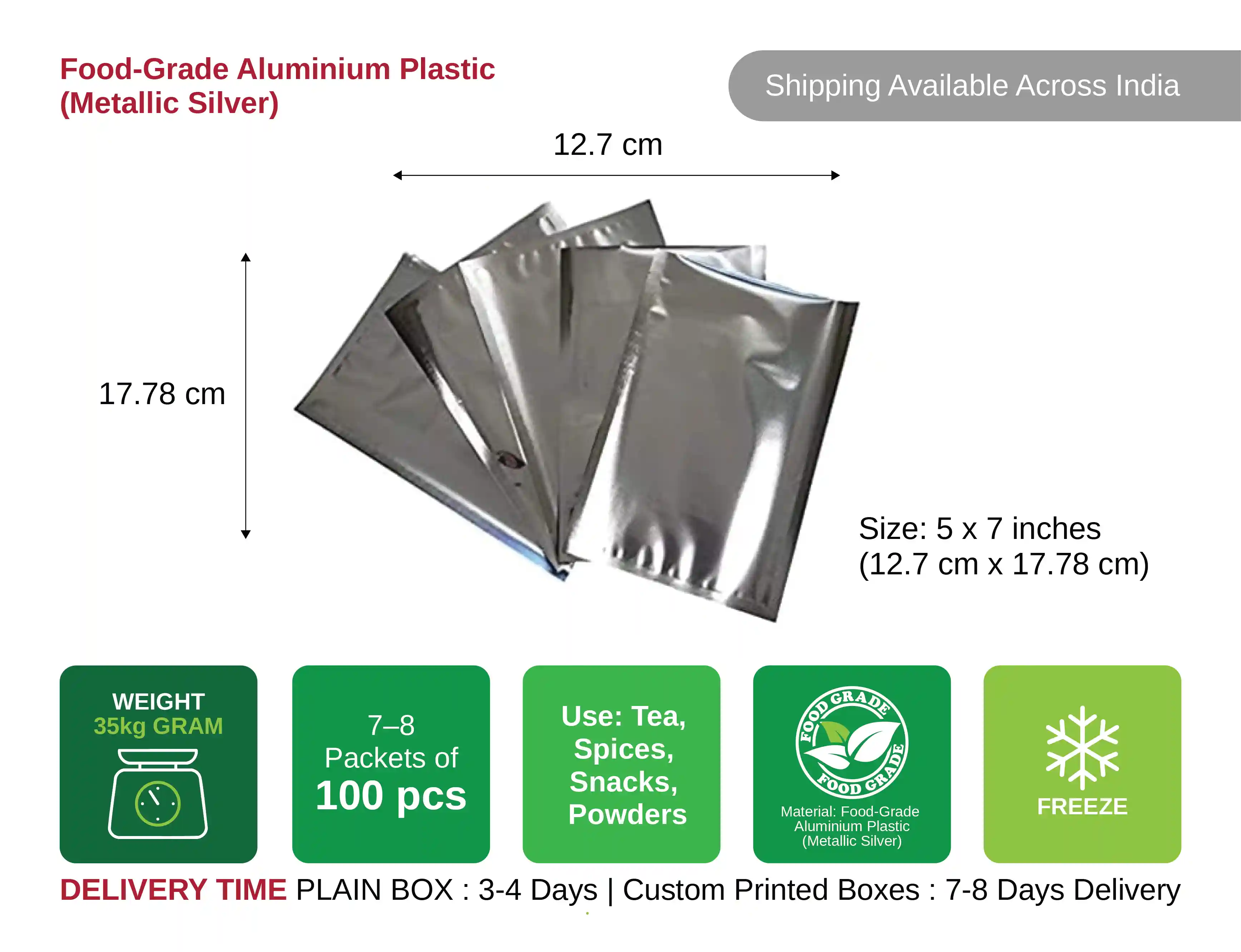 5 X 7 Aluminium Silver Packaging Pouch -(pack of 30 kg ) - image 3