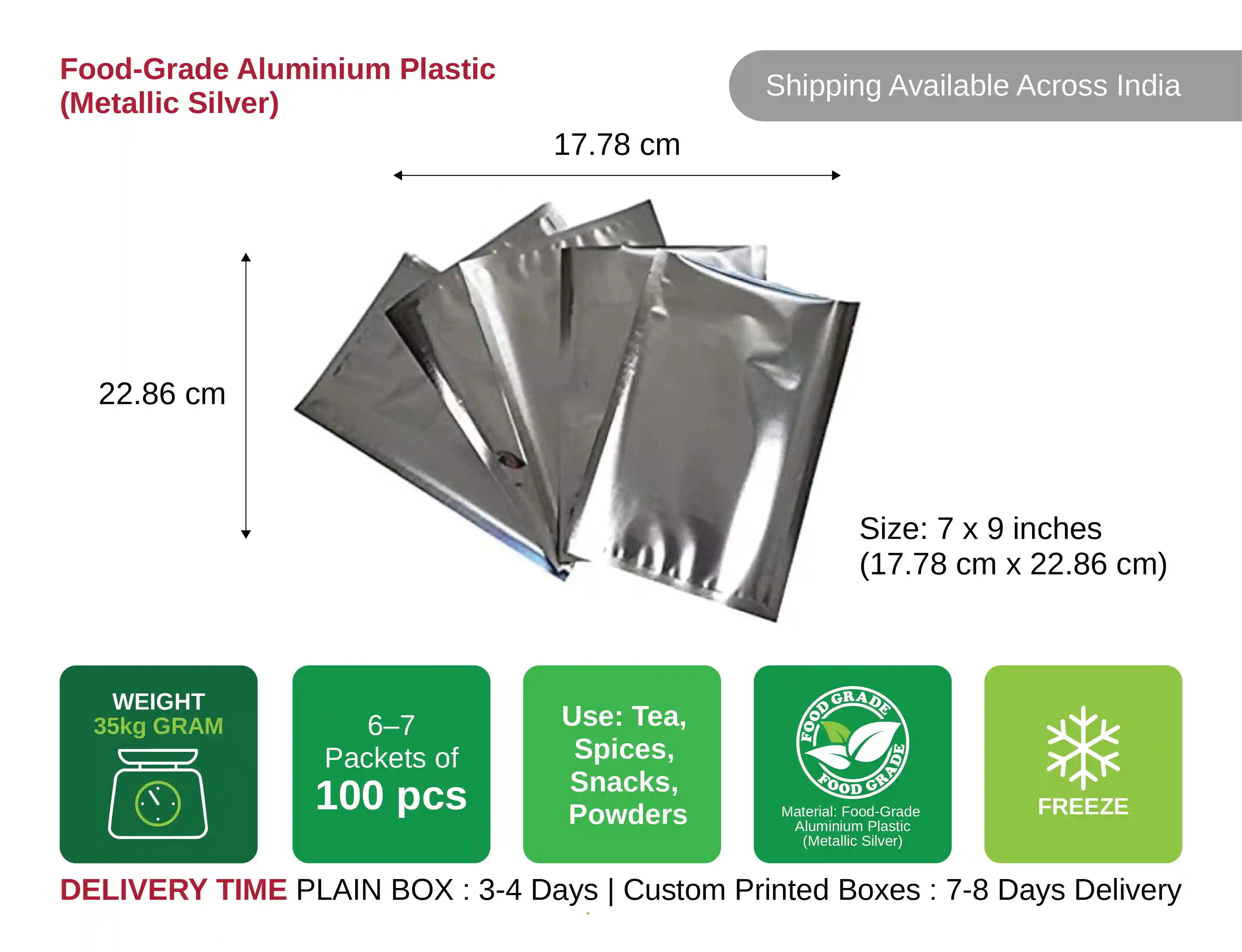 7 x 9 Aluminium Silver Packaging Pouch -( pack of 30 kg ) - image 3