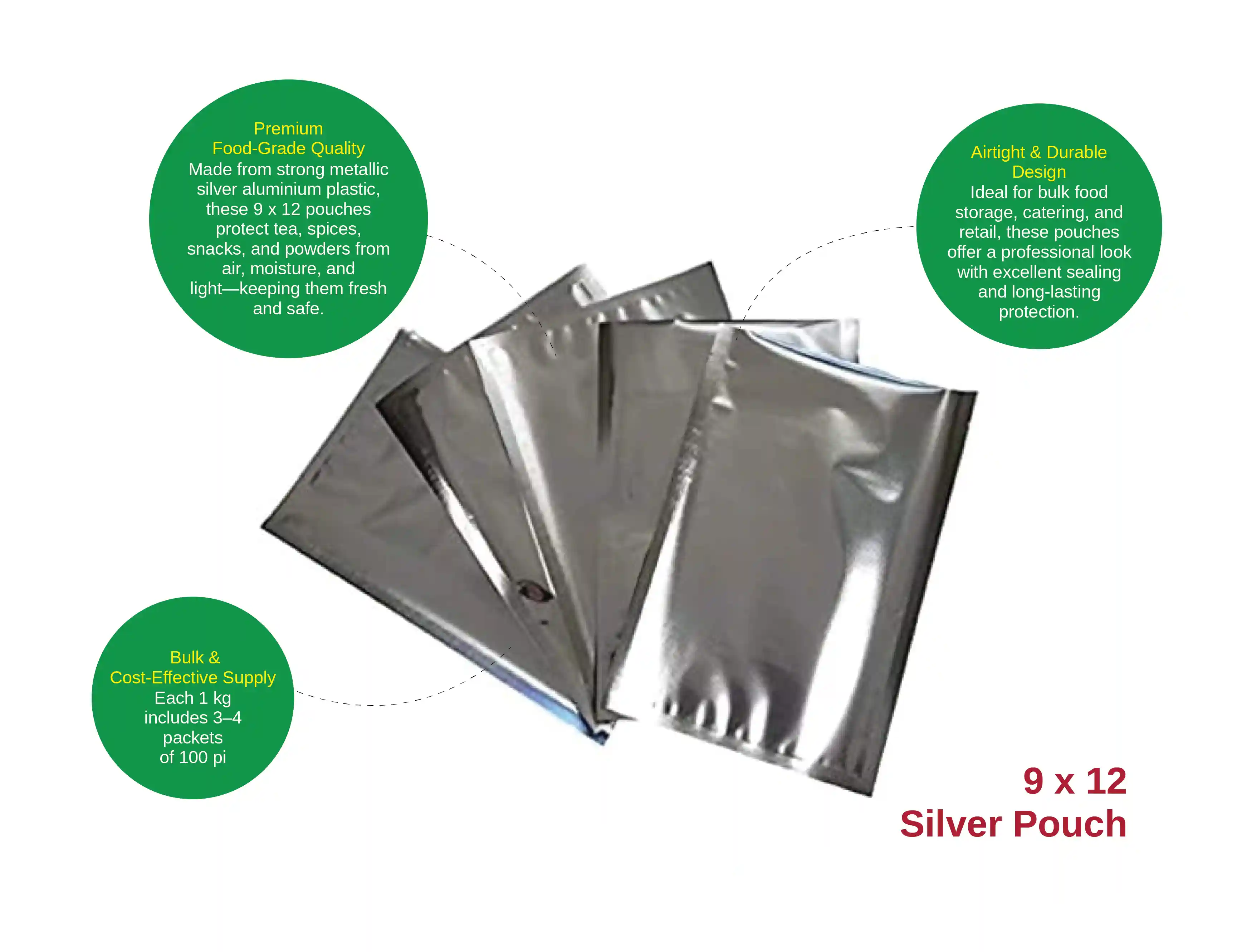 9 x 12 Aluminium Silver Packaging Pouch -(pack of 30 kg ) - image 2