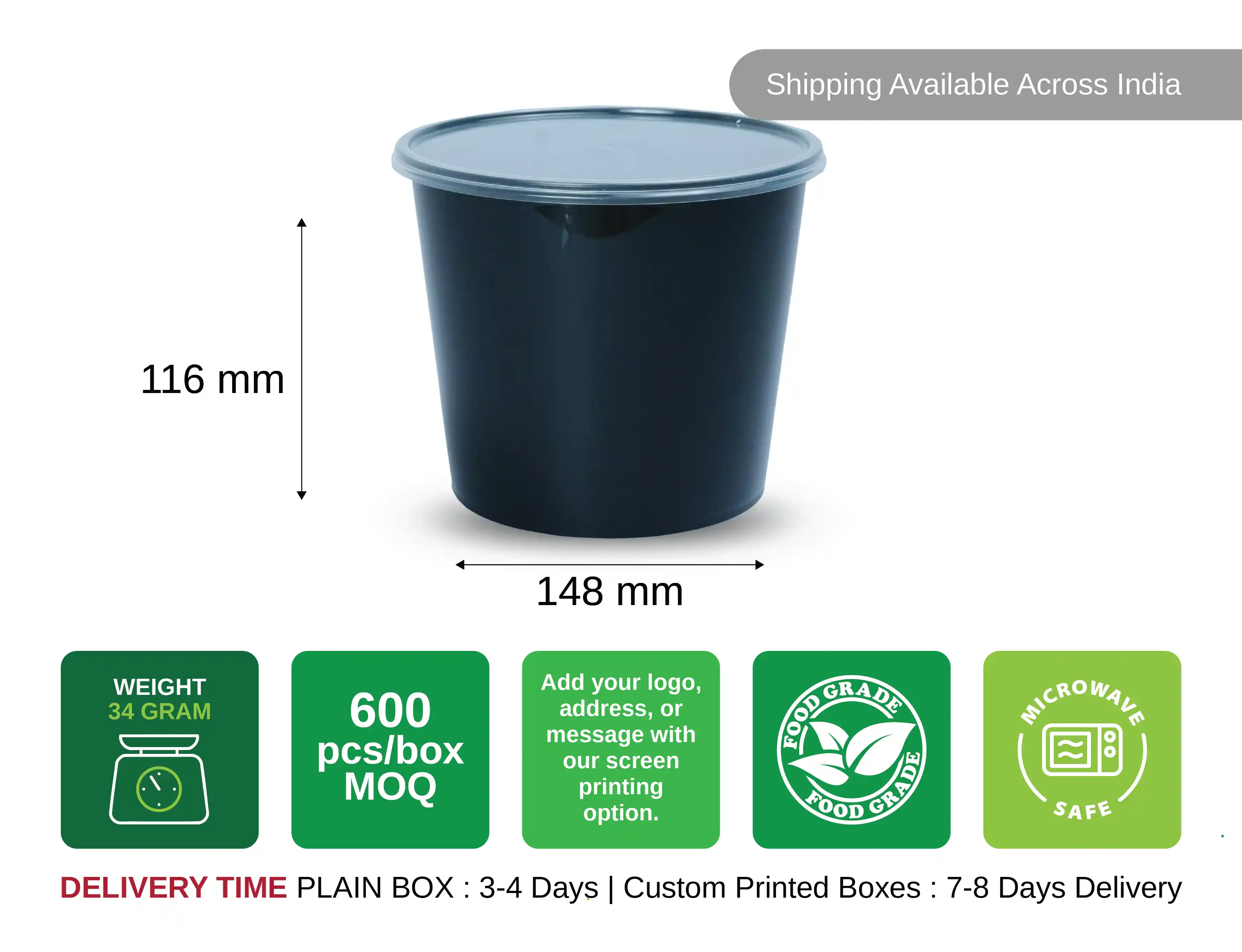 1200ml Round plastic food container - pack of 600 pices - image 3