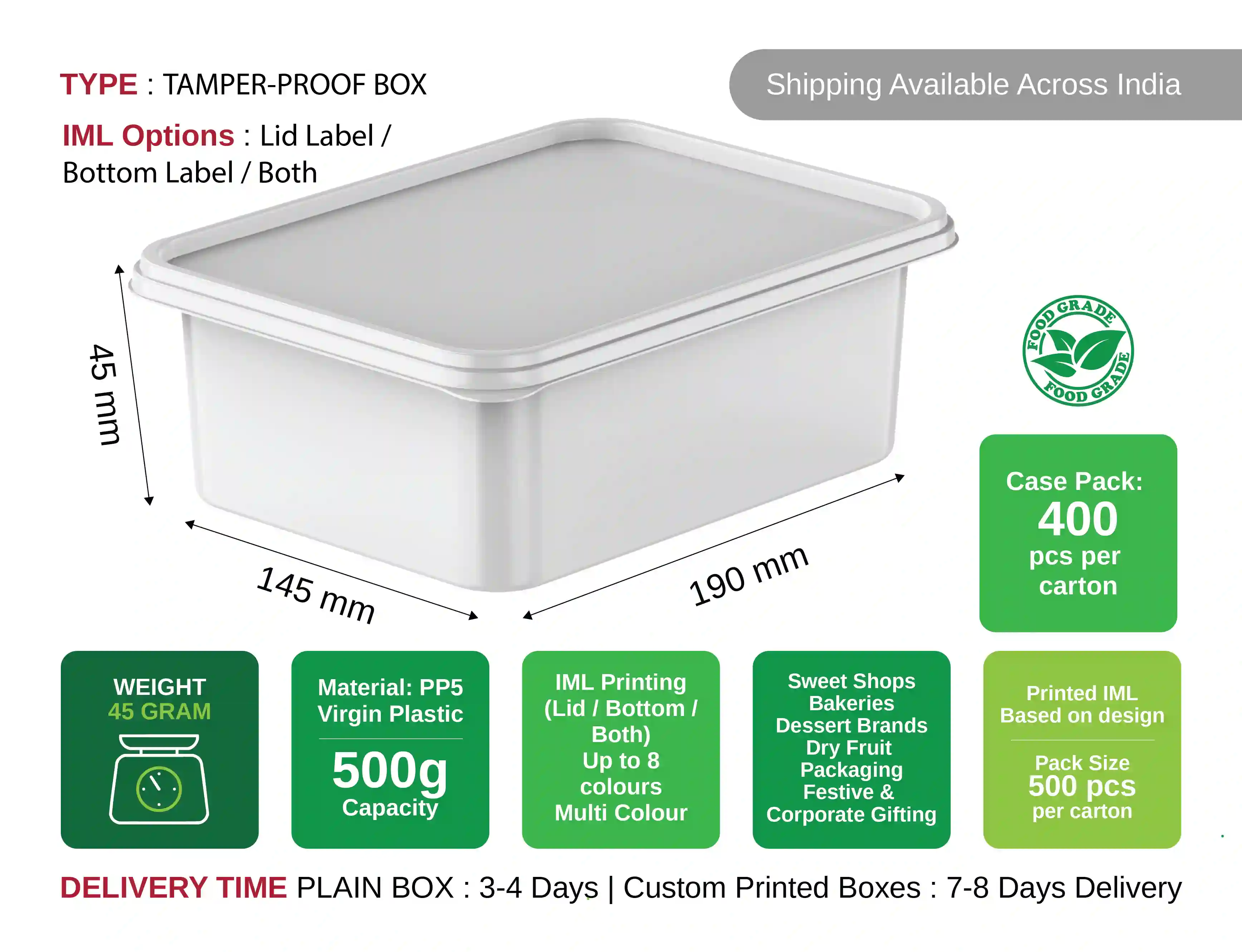 500 Gram IML Plastic Sweet Box - pack of 5000 pieces - image 3