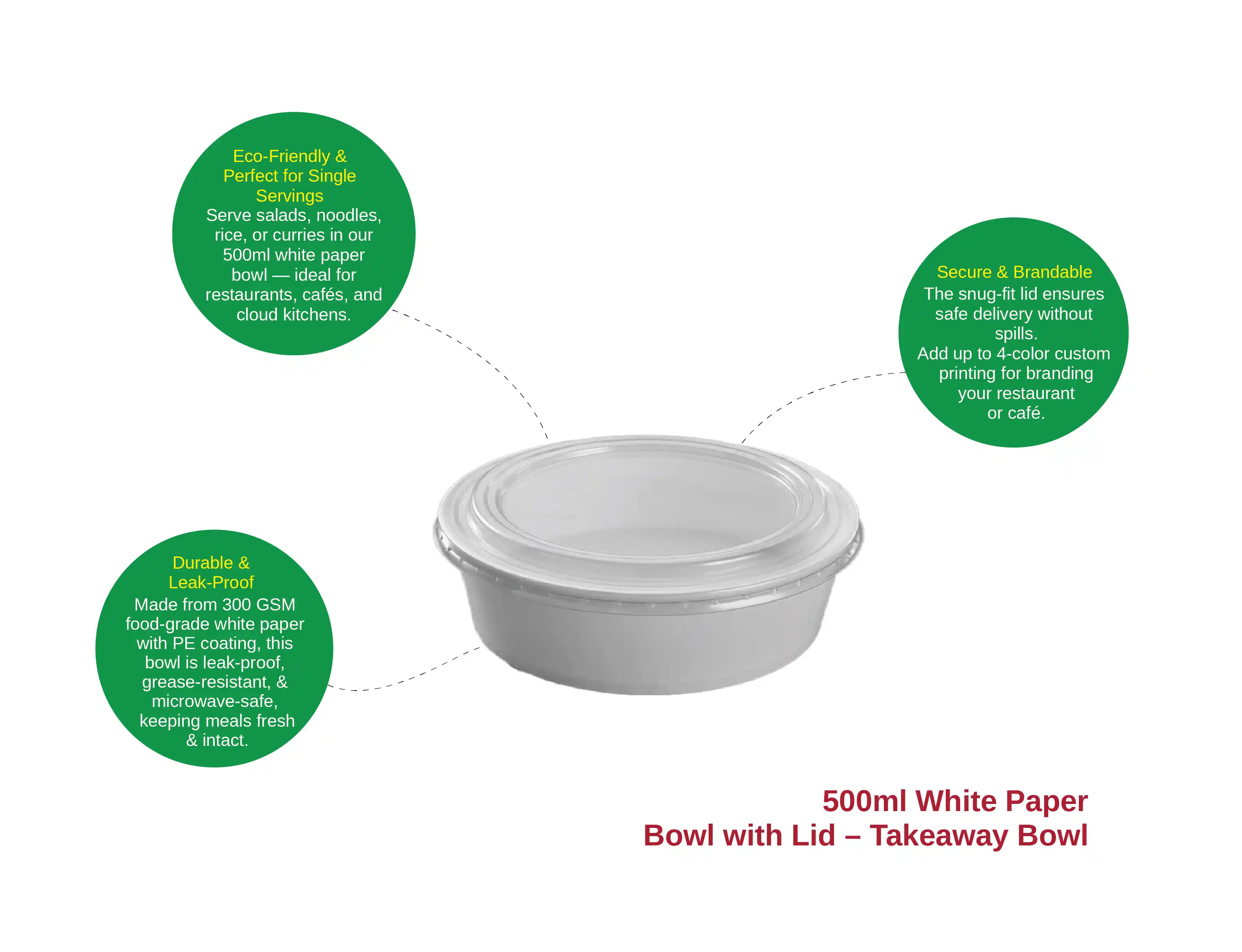 500ml White Paper Bowl with Lid - Pack of 300 Pieces - image 2