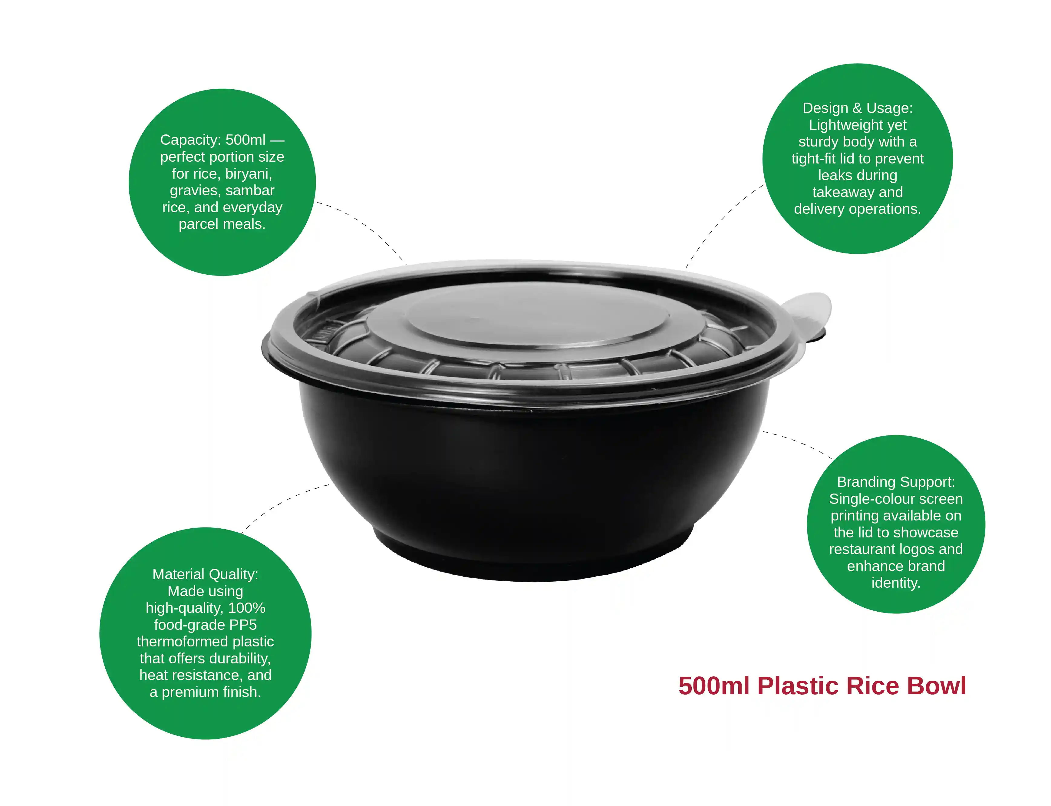 500ml Plastic Rice Bowl With Lid - ( pack of 300 pieces) - image 2