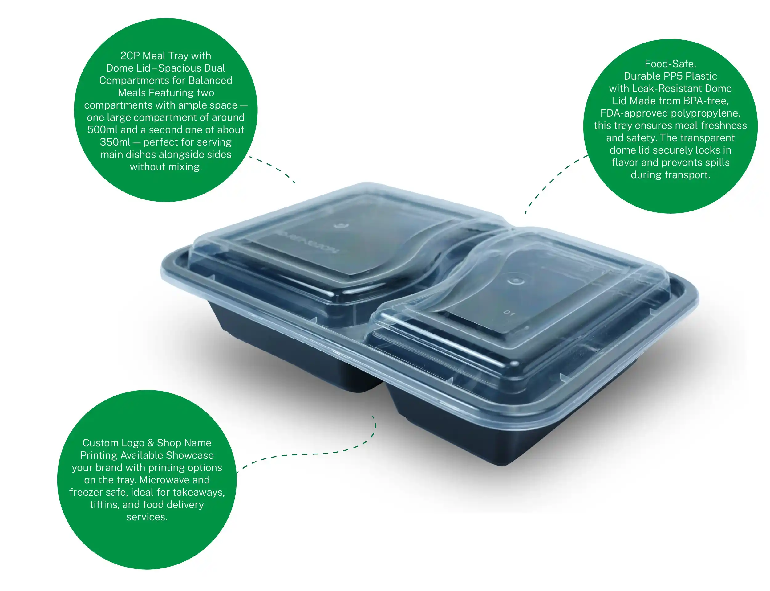 2cp Meal Tray with Dome Lid  850ml - Pack of 300 pieces - image 3