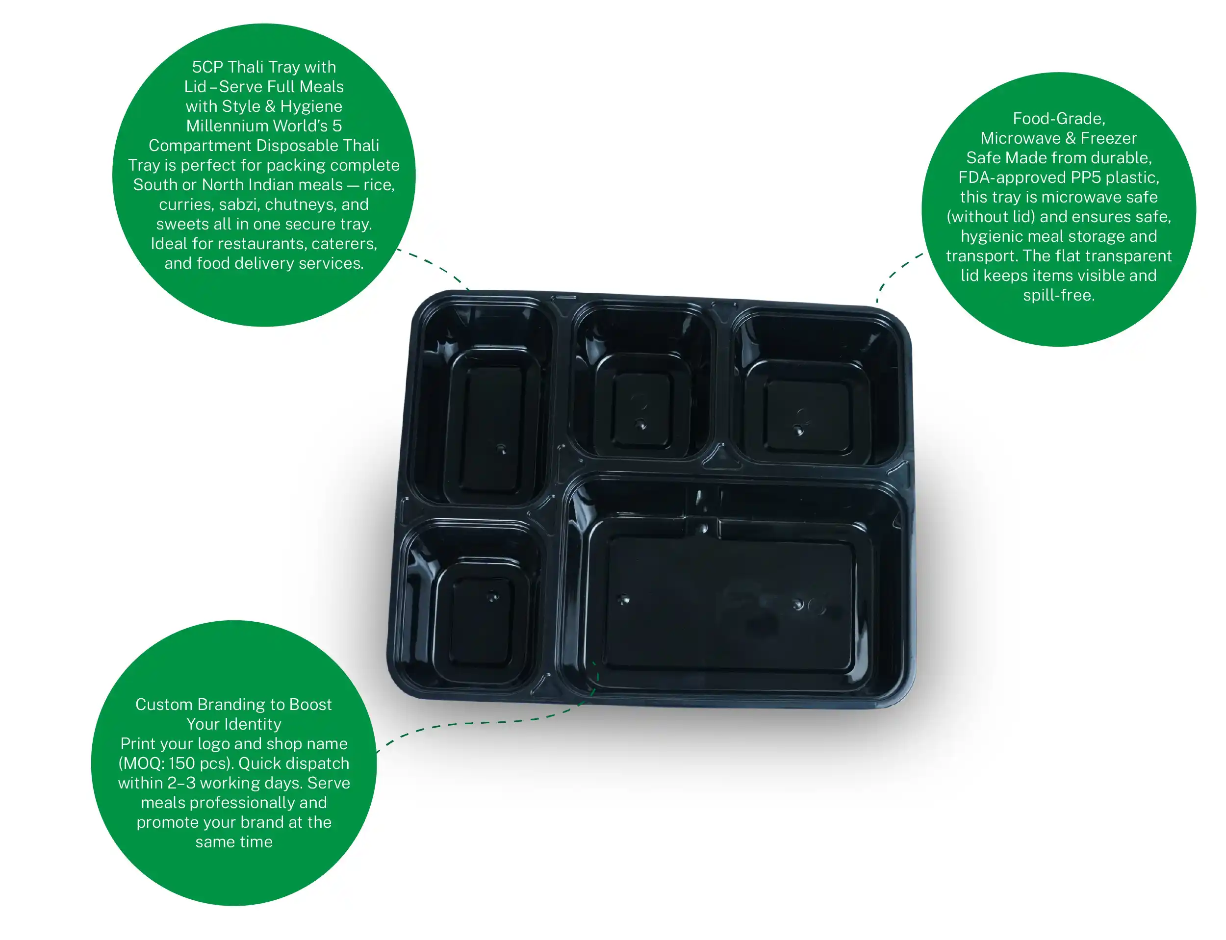 Plastic 5 Compartment Disposable Thali with Lid - Pack of 150 Pieces - image 3
