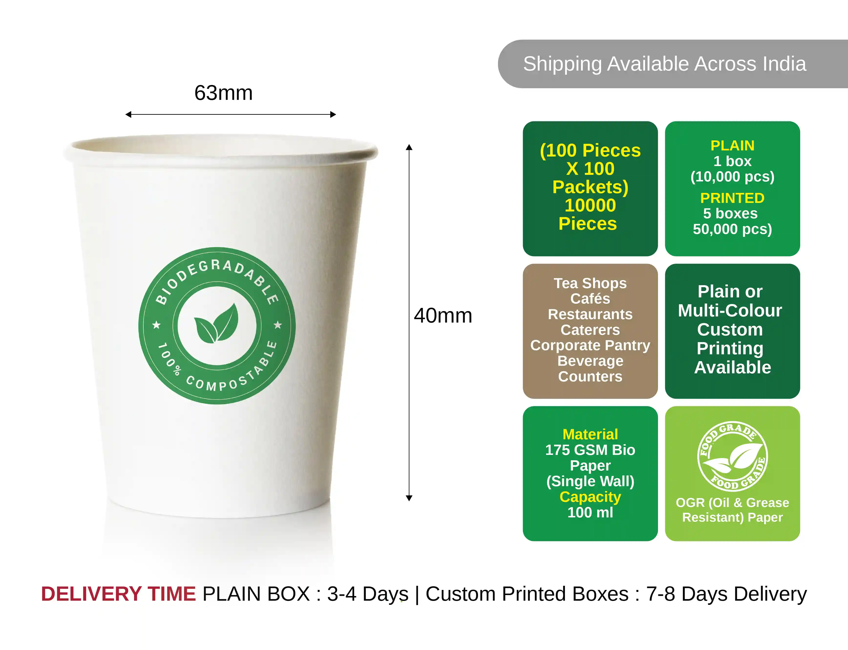 100ml Bio Paper Cups for Tea & Coffee - (pack of 10000' pcs) - image 4