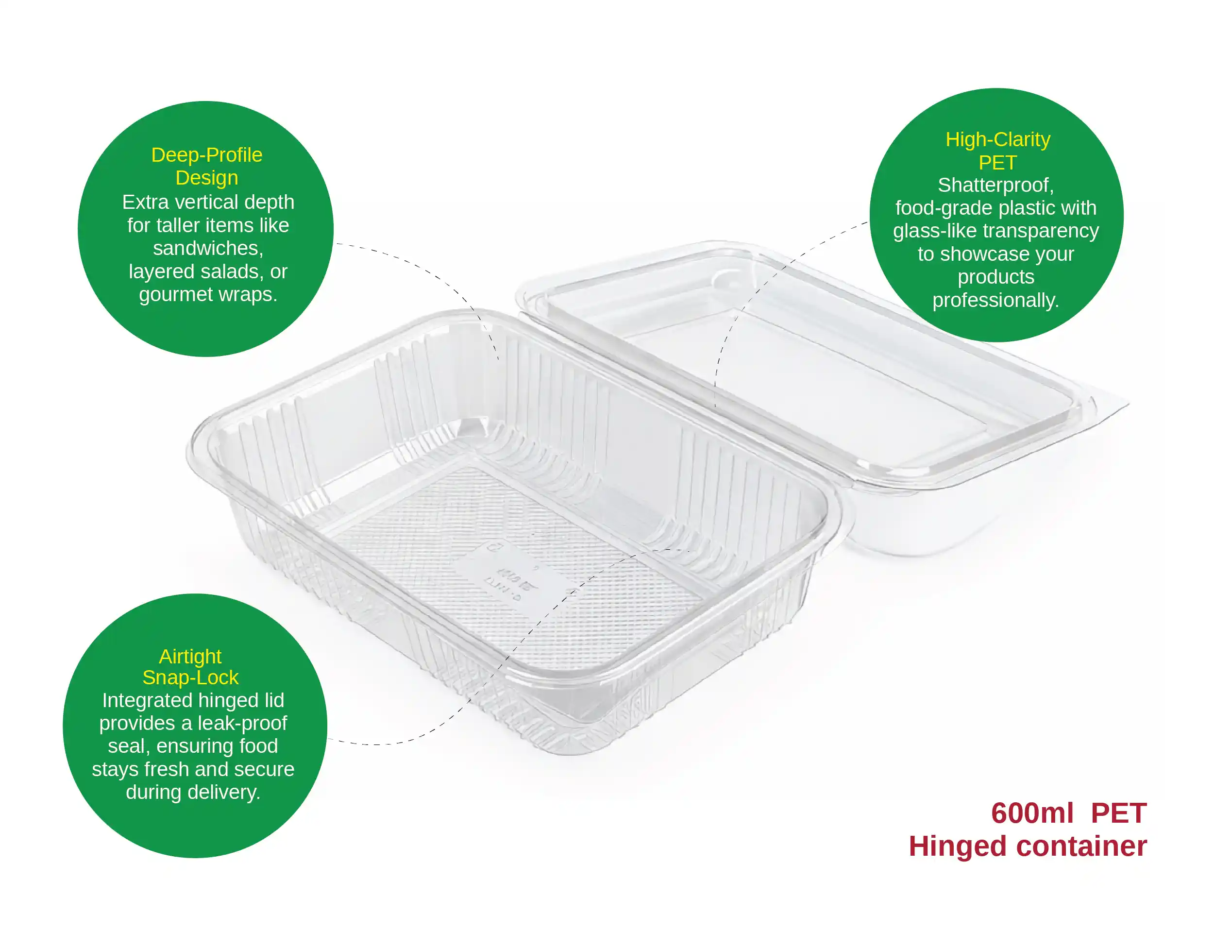 600ml PET Hinged Rectangular Container - image 2