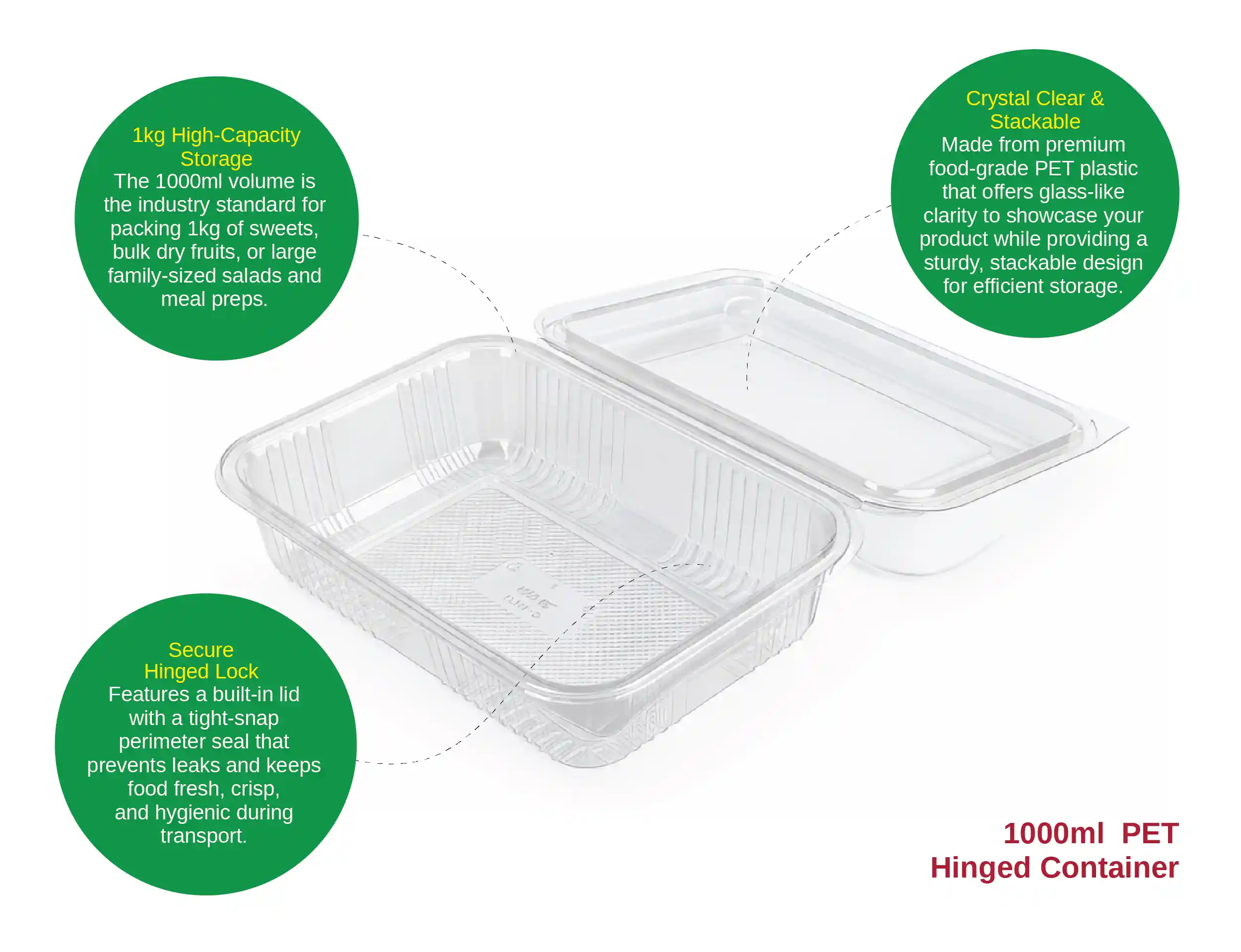 1000ml PET Hinged Rectangular Container - image 2
