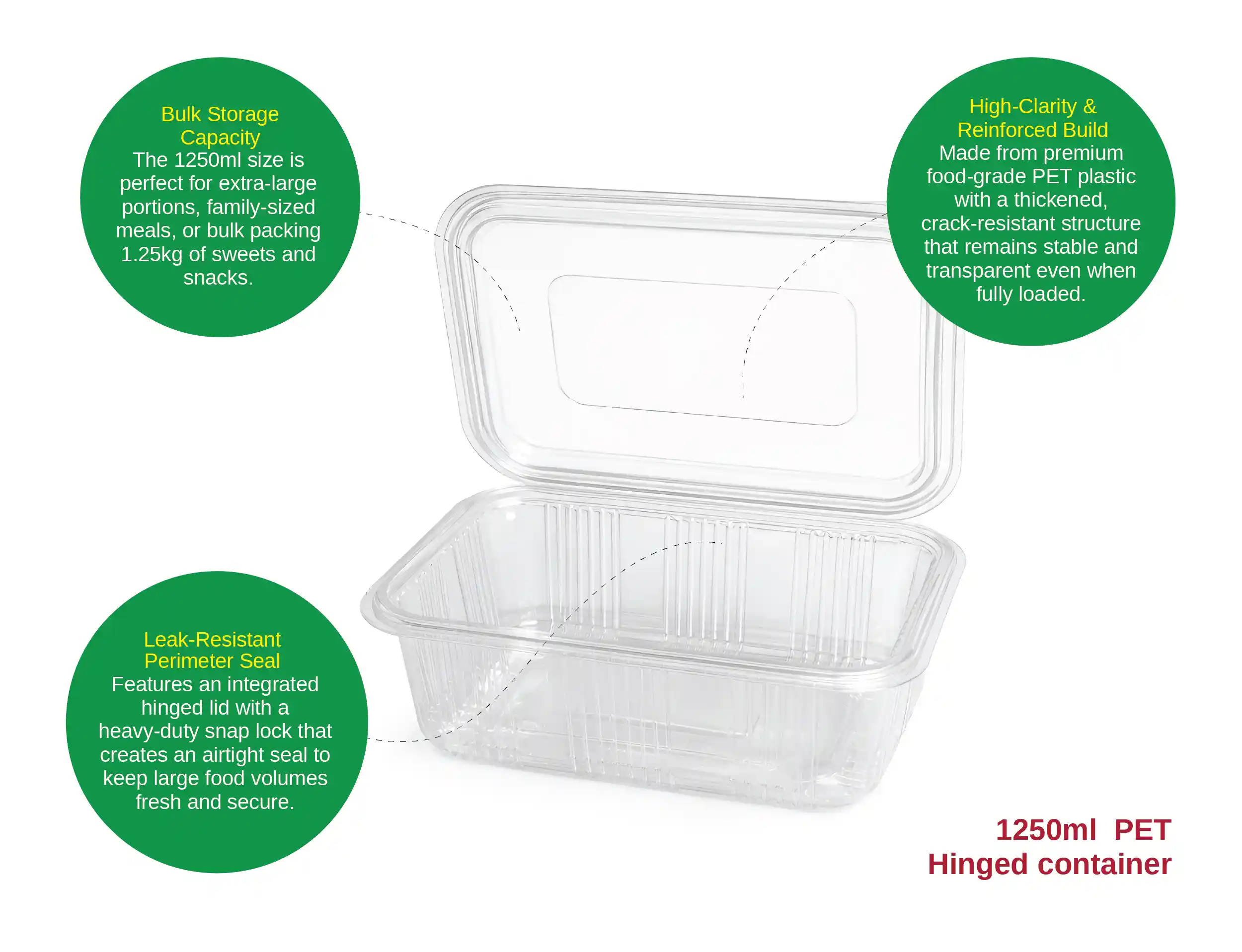 1250ml PET Hinged Rectangular Container - image 2