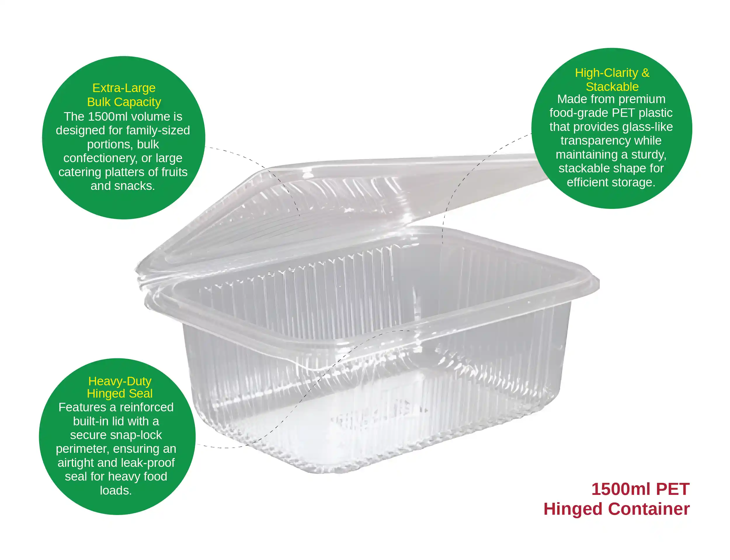 1500ml PET Hinged Rectangular Container - image 2