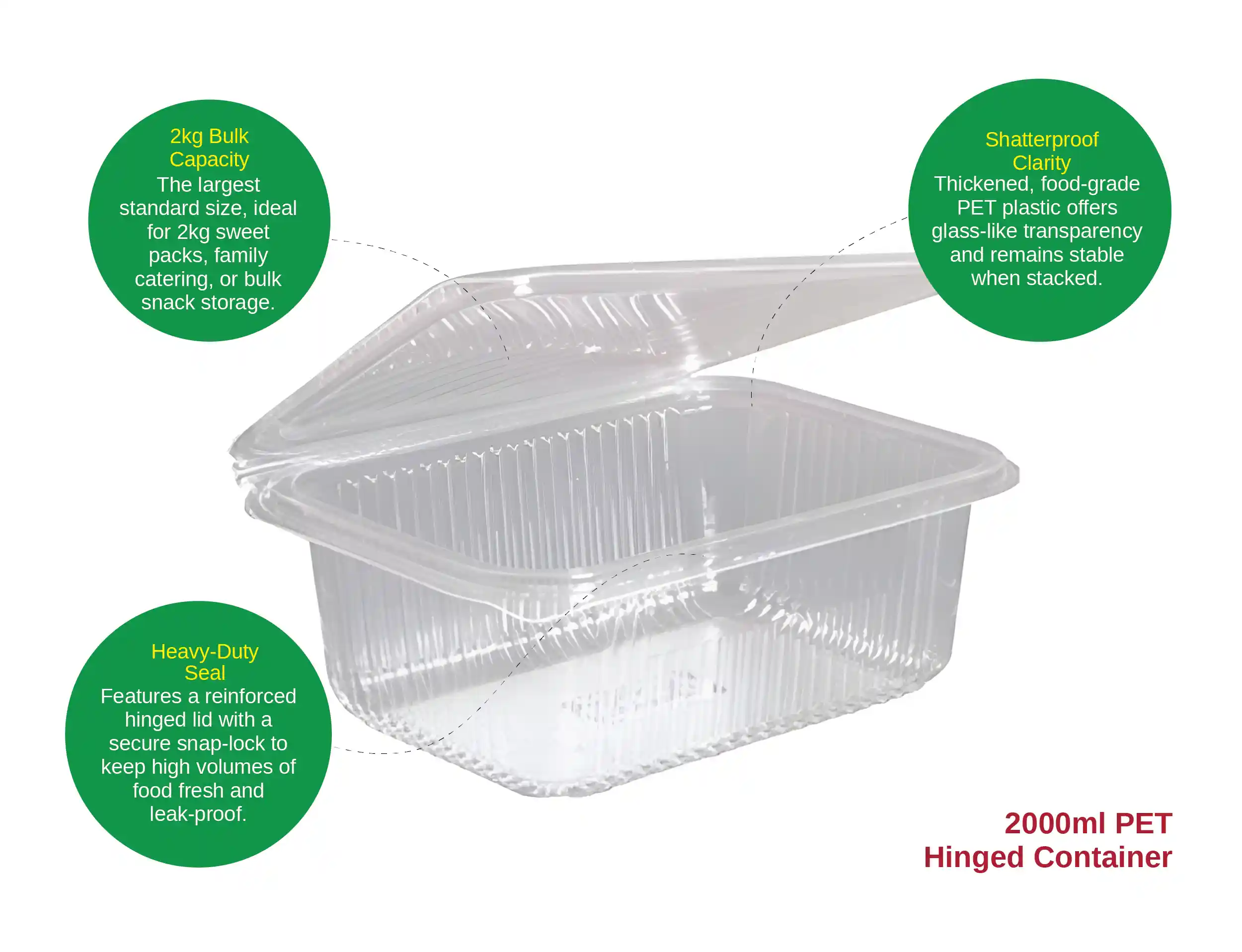 2000ml PET Hinged Rectangular Container - image 2