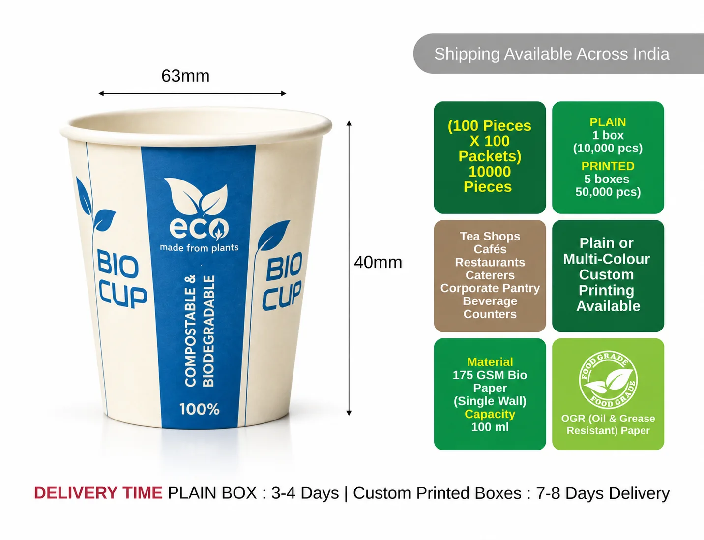 100ml Bio Paper Cups for Tea & Coffee - (pack of 10000' pcs) - image 3