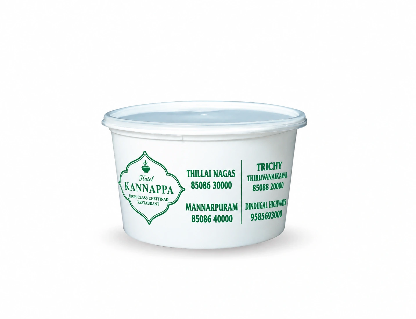 500ml round food container with lid white bottom transparent lid on green colour printing