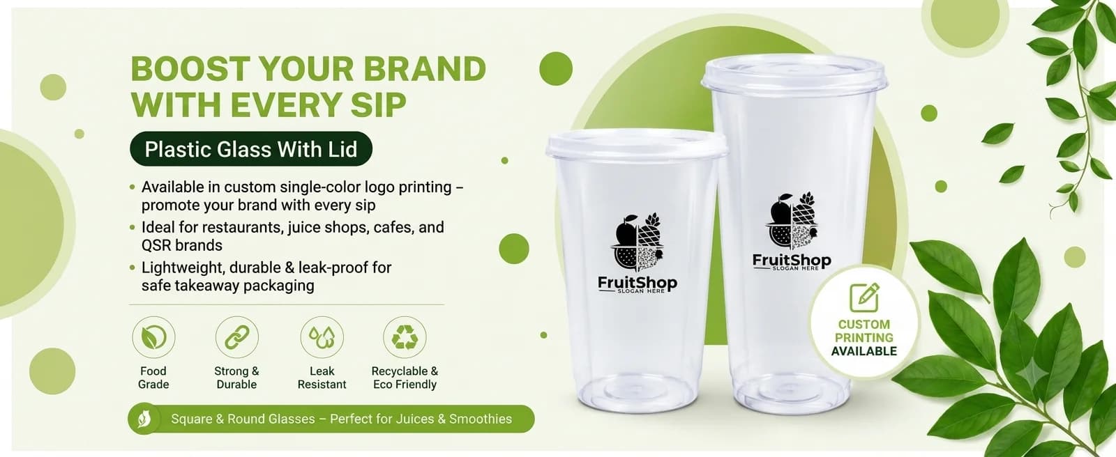 Plastic Glass With Lid Desktop Banner