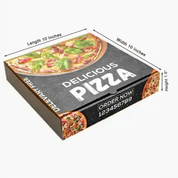 Customized multi colour 10inch pizza box black with pizza image Size