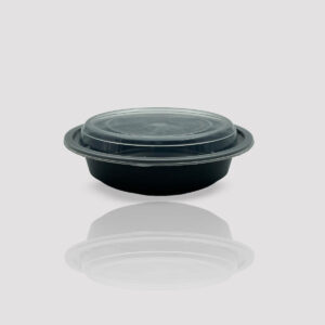 plastic container with lid ro32 300ml round black straight image