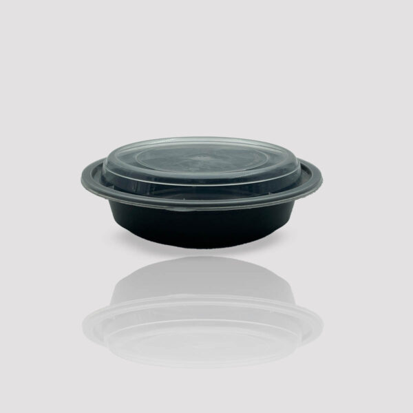 plastic container with lid ro32 300ml round black straight image