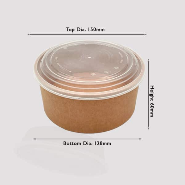 1000ml kraft paper bowl with brown colour bottom and transparent lid size