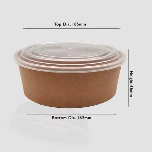 1300ml kraft paper bowl with brown colour bottom and transparent lid size