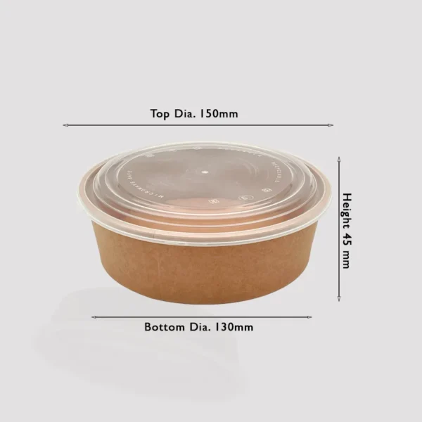 500ml kraft paper bowl brown colour bottom and transparent lid size