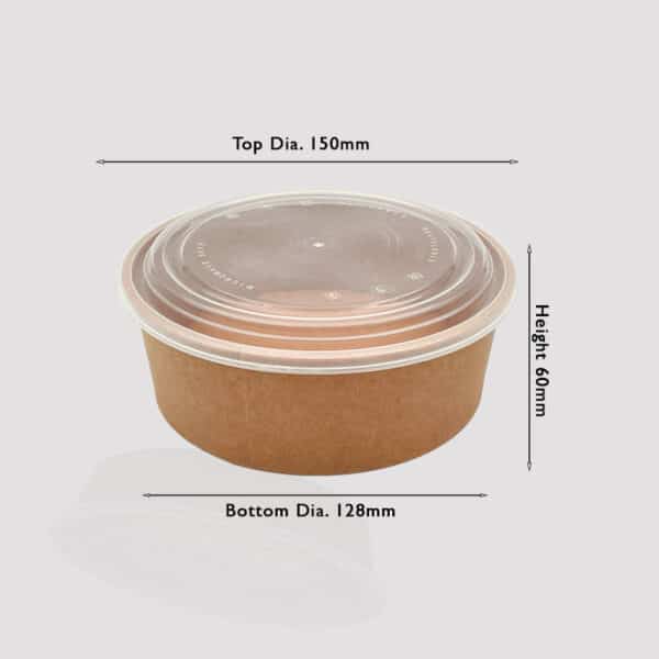 750ml kraft paper bowl with brown colour bottom and transparent lid size